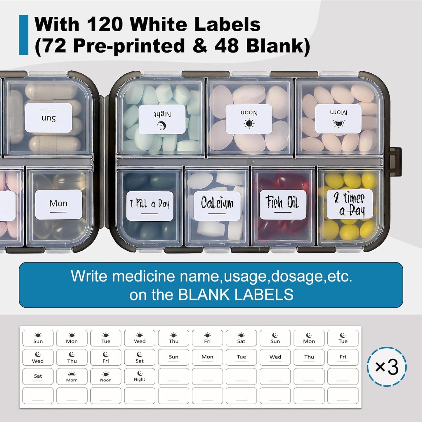 3-pack-travel-pill-organizer-box-with-labels---14-grids-medicine-case-kit---pocket-daily-pharmacy-container---medication-holder-dispenser-for-fish-oil-vitamin-supplement-storage---clear-5