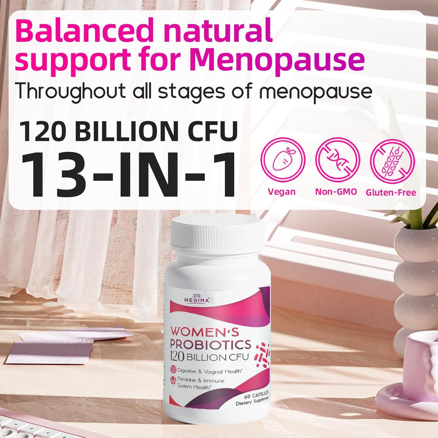 Menopause Support Supplements for Women - 120 Billion CFUs Probiotics, 13-in-1 Herbs & Botanicals Complex - Hormone Balance, Hot Flashes, Night Sweats, Mood Swings, Sleep Aid - 240 Capsules - Espot.com.au