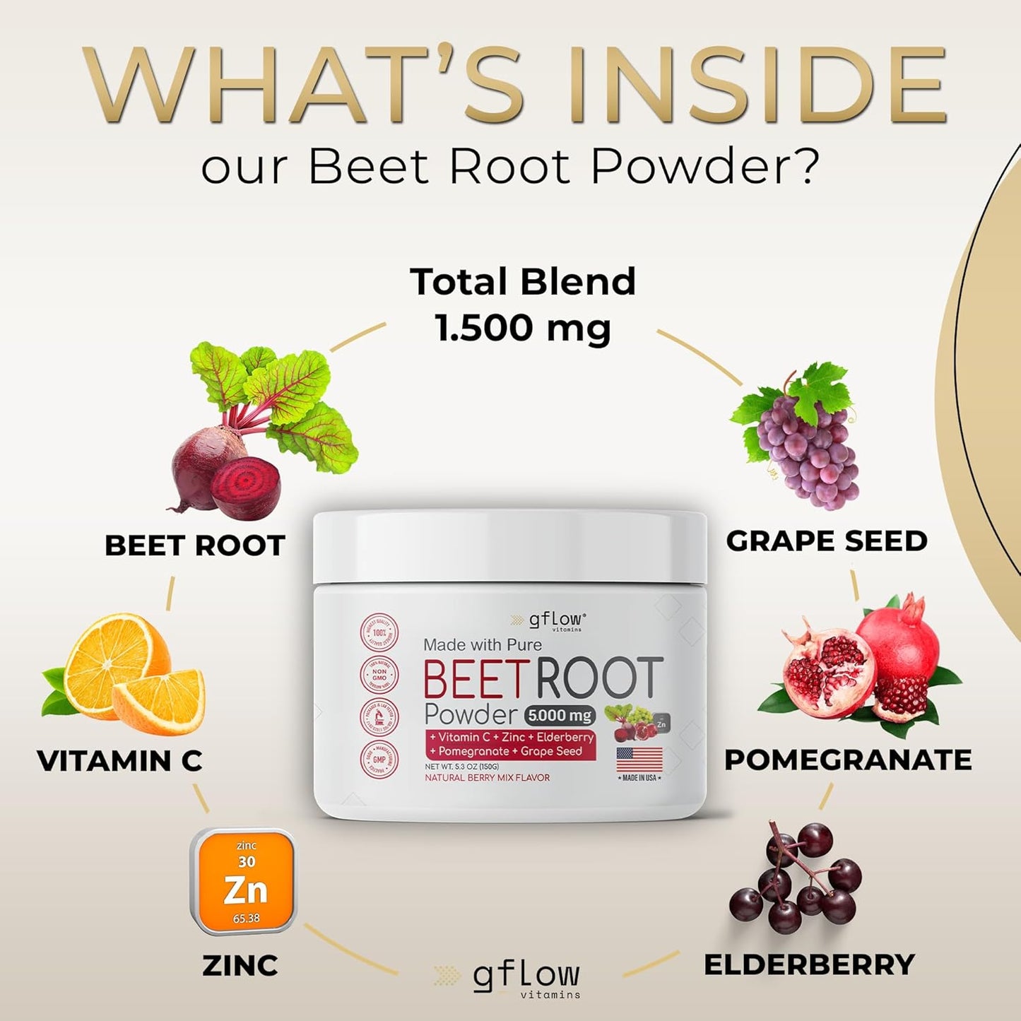 Beet Root Powder Supplement - Boost Nitric Oxide & Heart Health - Non-GMO Superfood with Natural Berry Flavor - 30 Servings - Espot.com.au