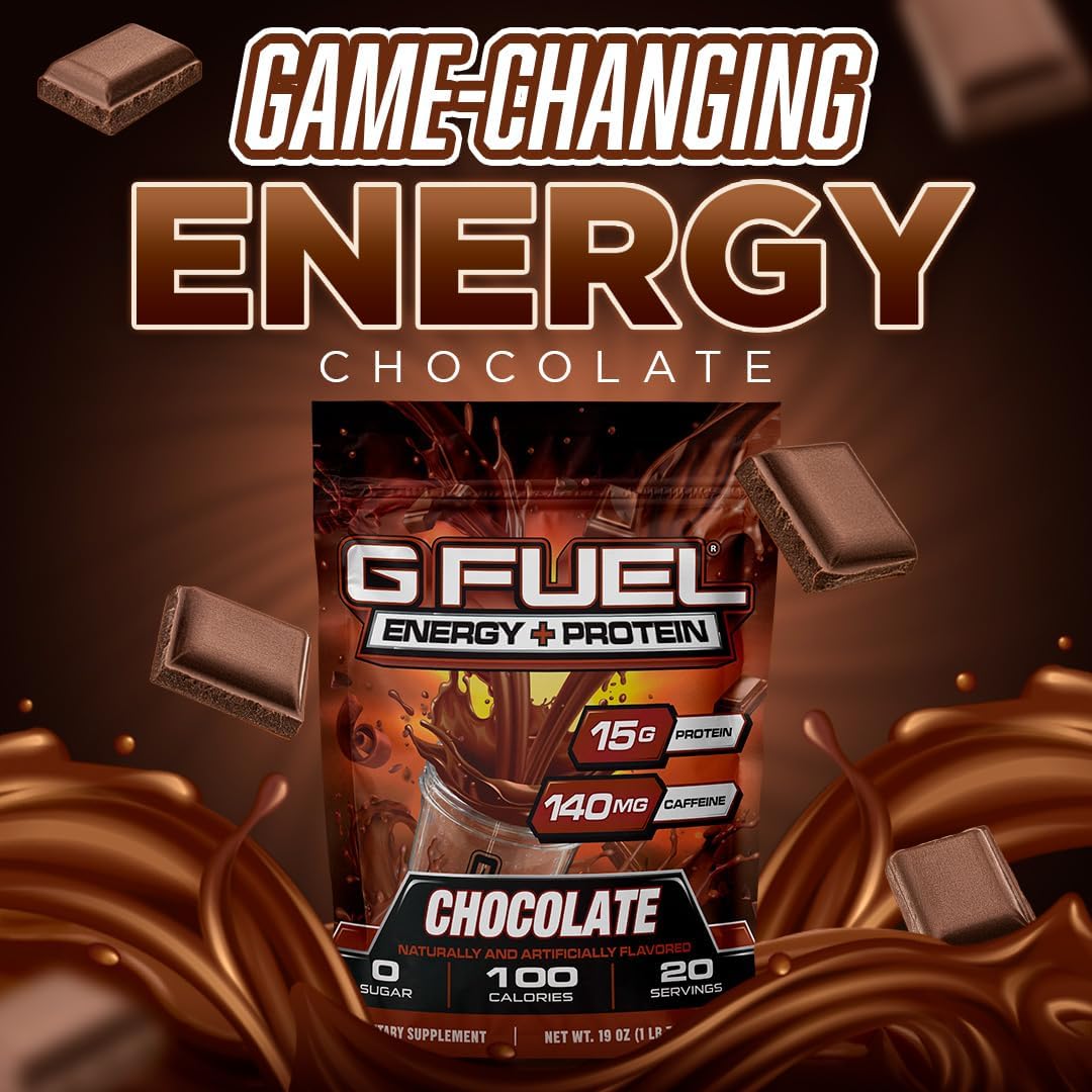 chocolate-g-fuel-protein-energy-drink-powder---pre-workout-caffeine-mix-for-gaming---sugar-free-focus-amino---vitamin-antioxidants---19oz-20-servings-2