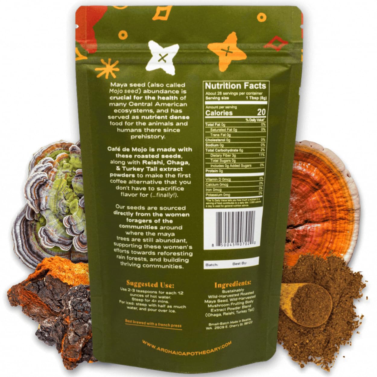 Decaf Mushroom Coffee Alternative with Adaptogenic Mushrooms and Superfood Extracts - Caffeine-Free Maya Nut Brew - Espot.com.au