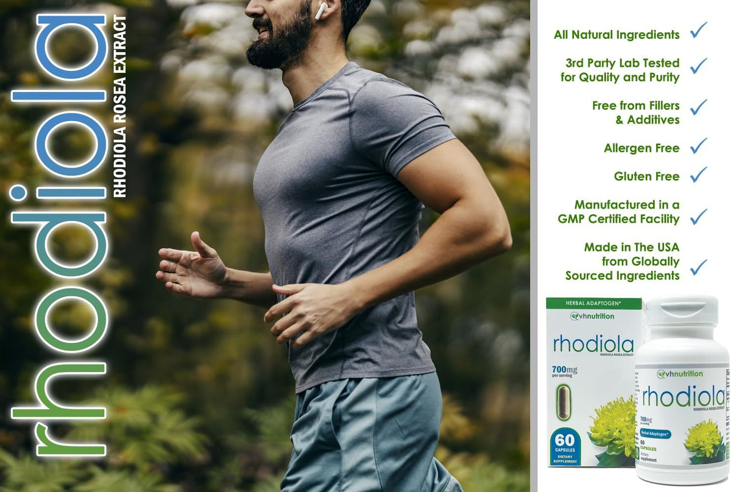 RHODIOLA Rosea Supplement - 60 Capsules | 3% Salidrosides Extract | VH Nutrition Standardized Formula - Espot.com.au