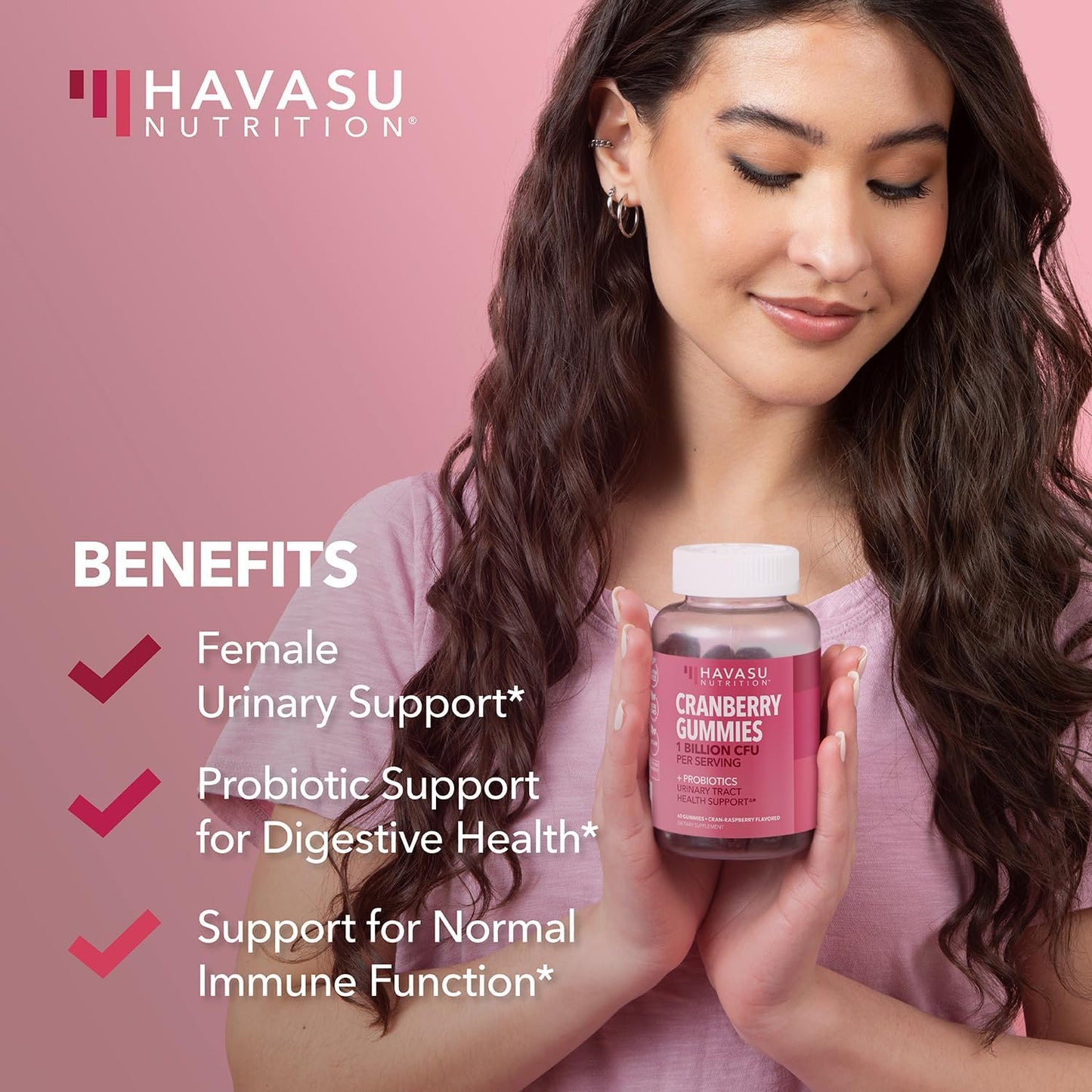 Women's Probiotic Cranberry Gummies - Supports Urinary Tract Health & pH Balance - 1 Billion CFU of Lactobacillus - Bladder & Vaginal Wellness - Cran-Raspberry Flavor - 60 Count - Espot.com.au