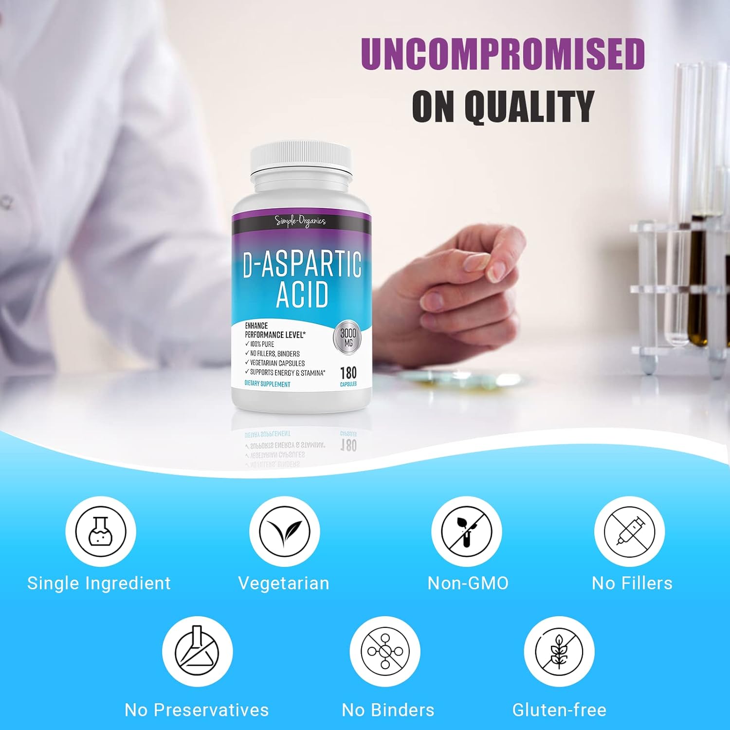 Organic D-Aspartic Acid Supplement - 3000mg per Serving - Energy Support - Gluten-Free - Vegan Capsules - No Fillers - Espot.com.au