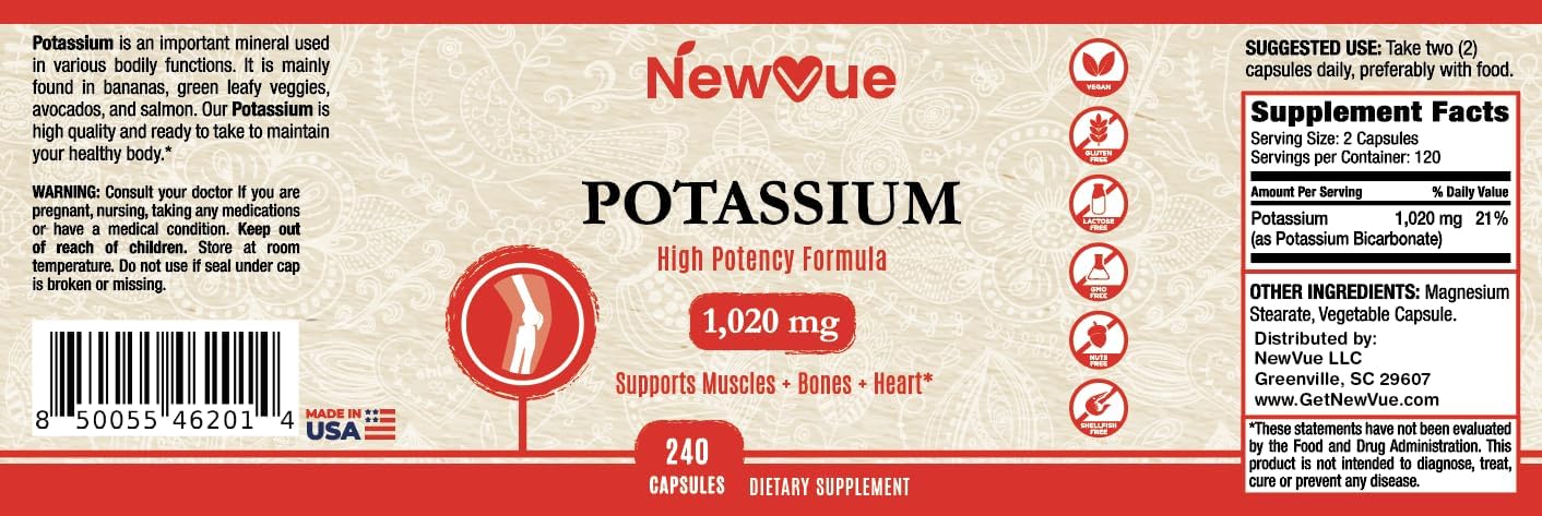 NewVue Payment Tree Potassium Supplement - 1020mg, 120 Servings, 240 Capsules - Espot.com.au