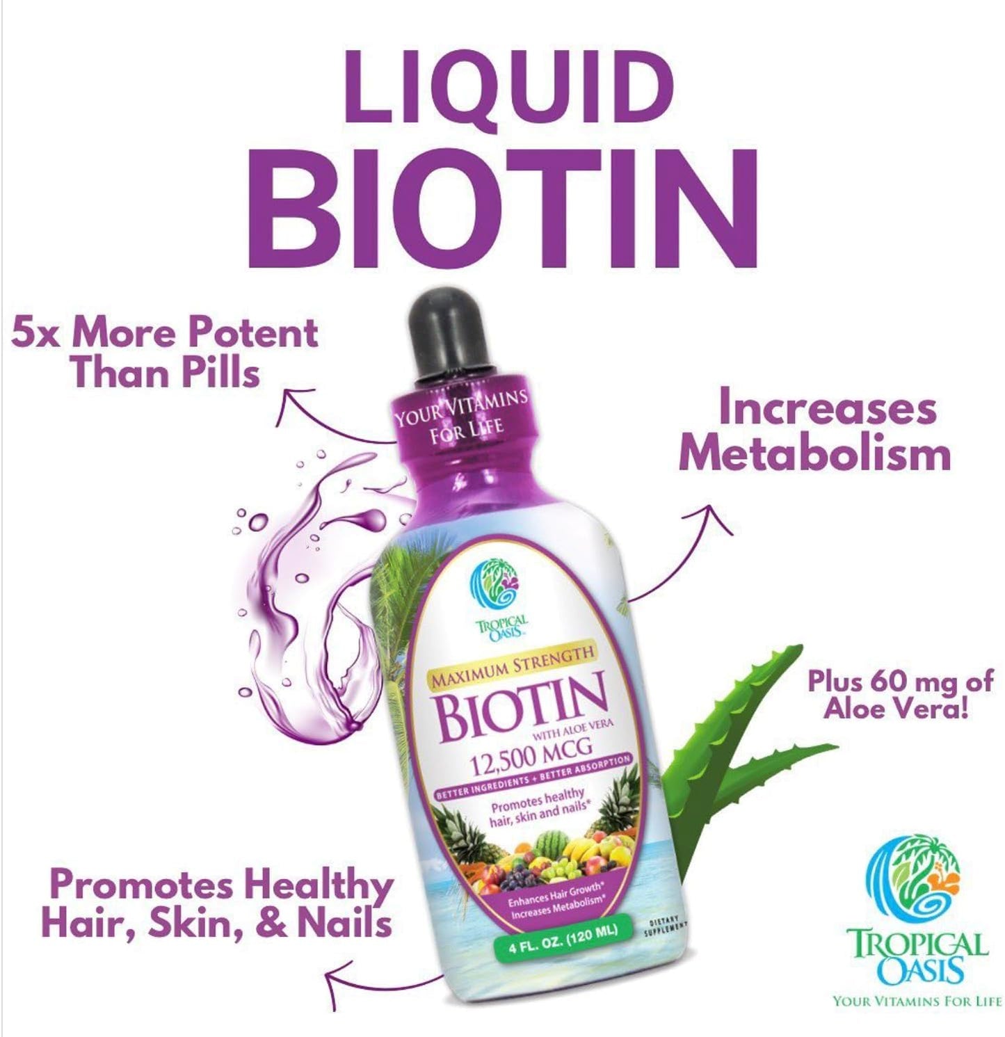 tropical-oasis-liquid-biotin-drops-12500-mcg---fast-hair-growth-reduced-loss-healthy-skin-strong-nails---5x-more-potent-than-pills---max-absorption---vegan---4oz-30-servings-7