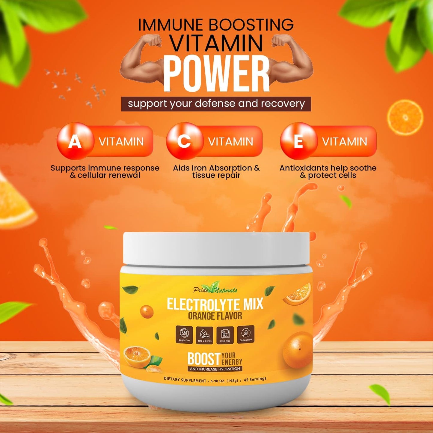 pride-naturals-inc-electrolyte-powder---sugar-free-orange-workout-recovery-hydration-drink-gluten-free-vegan-keto-paleo-beverage-with-immune-boosting-vitamins---198g-6