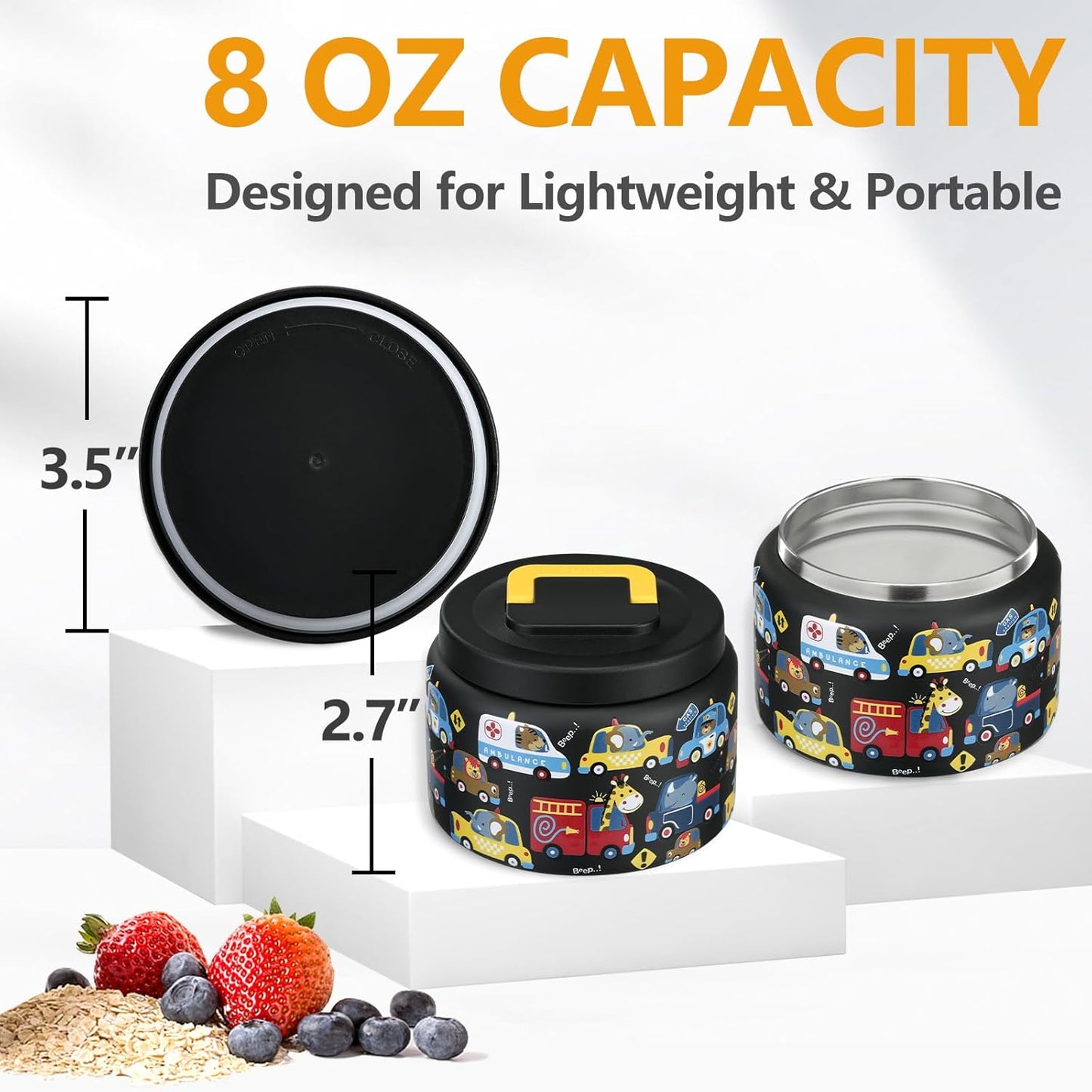 8oz-kids-thermo-stainless-steel-small-lunch-container-for-hotcold-food---easy-open-wide-mouth-thermos-for-preschool-travel---black-animal-truck-design-2