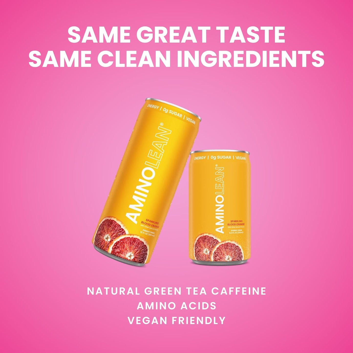 AminoLean Energy Drink MINIS 12 Pack - Sugar Free Natural Caffeine & Vegan Amino Acids for Anytime Energy, No Jitters, Blood Orange Flavor - Espot.com.au