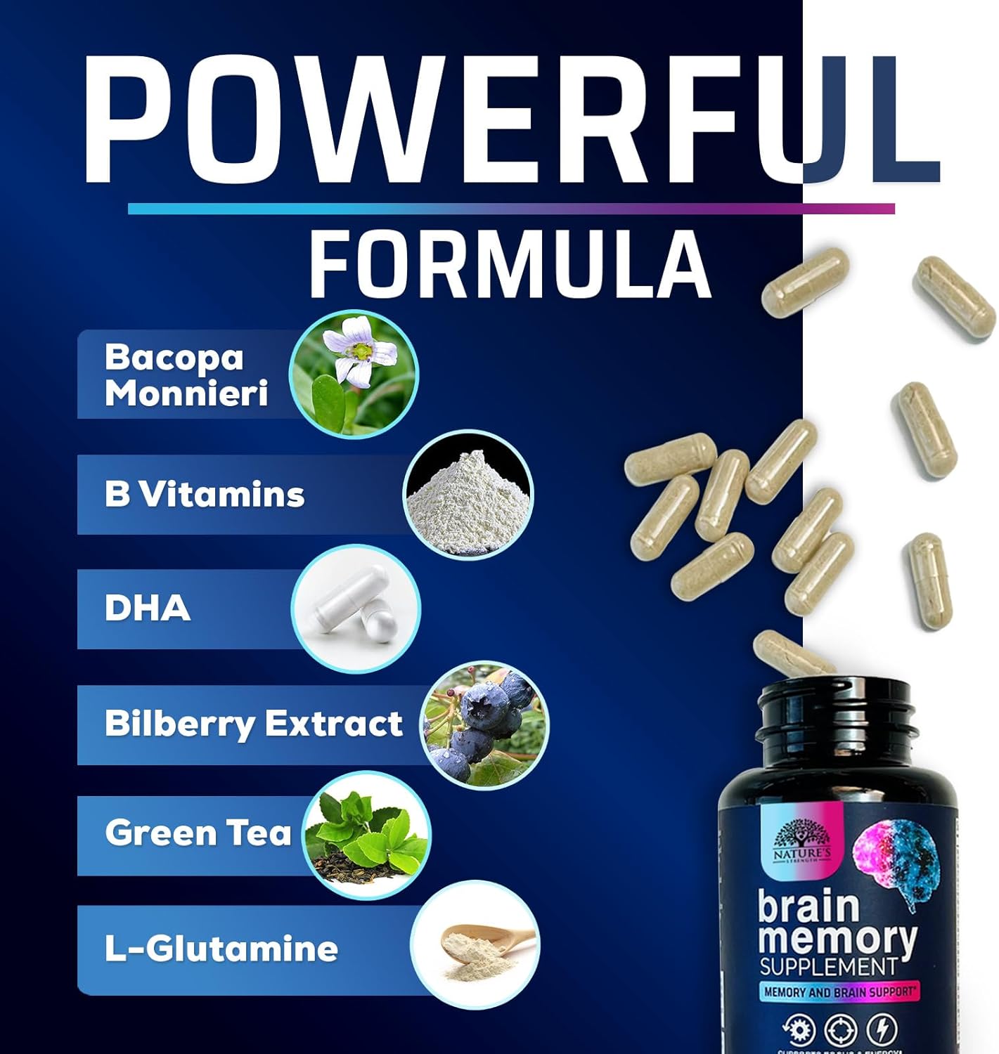 Advanced Brain Health Memory Vitamins - Cognitive Formula for Memory, Focus & Energy - Natural Brain Supplements with Bacopa, Phosphatidylserine, DMAE - 120 Capsules - Espot.com.au