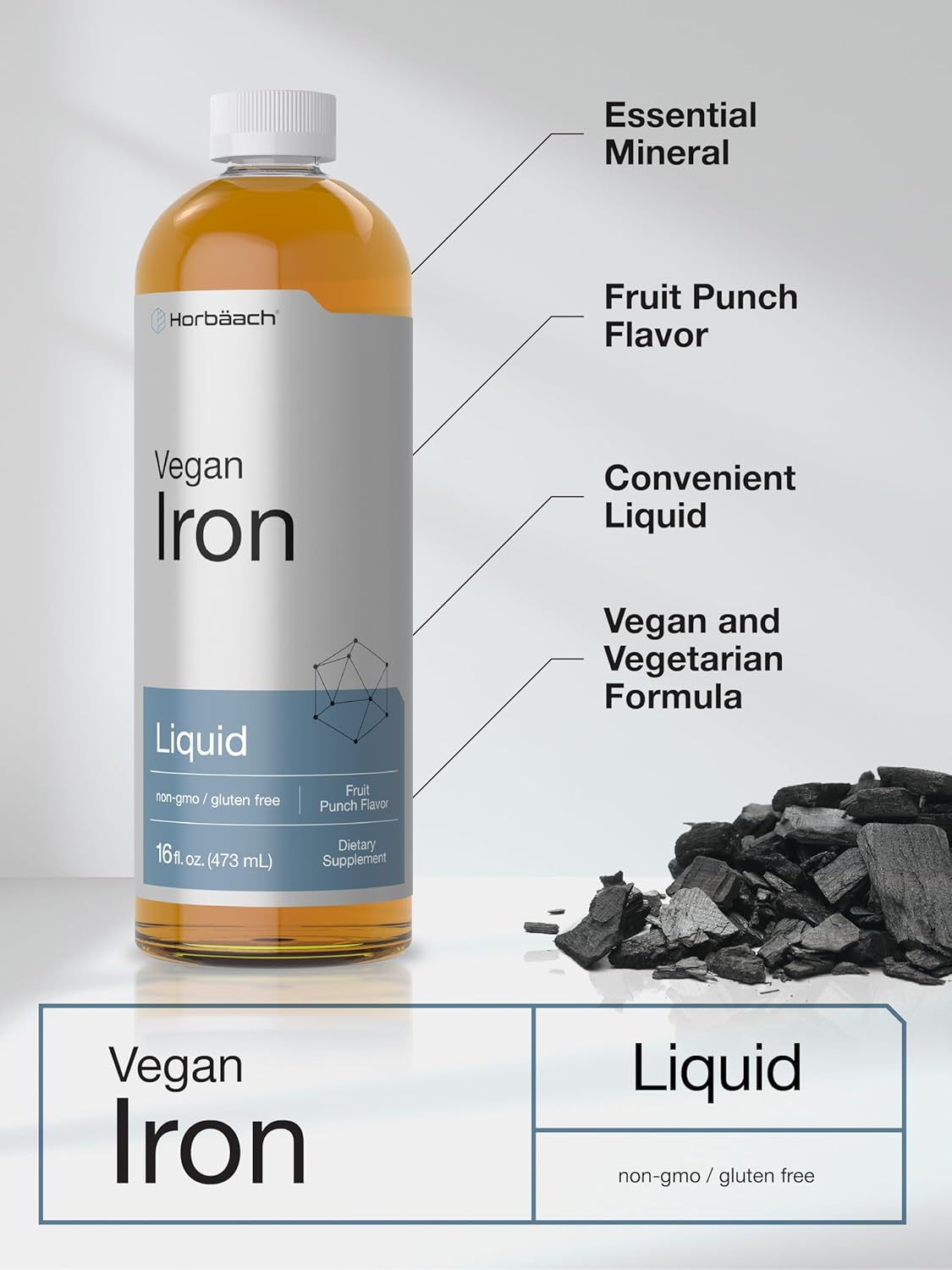 16 Fl Oz Horbäach Iron Supplement Liquid - Vegan & Vegetarian Formula - Non-GMO, Gluten Free - Boost Energy & Immune Support - Espot.com.au