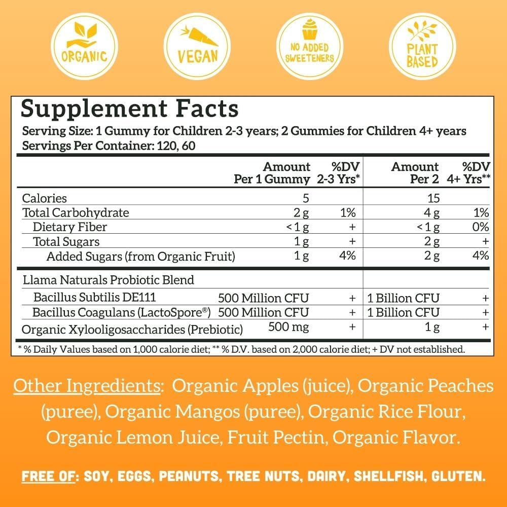 vegan-organic-kids-gummies-with-prebiotic-probiotic-for-digestive-health---peach-mango-flavor-120-ct---2-4-months-supply---no-added-sugar-cane---llama-naturals-3