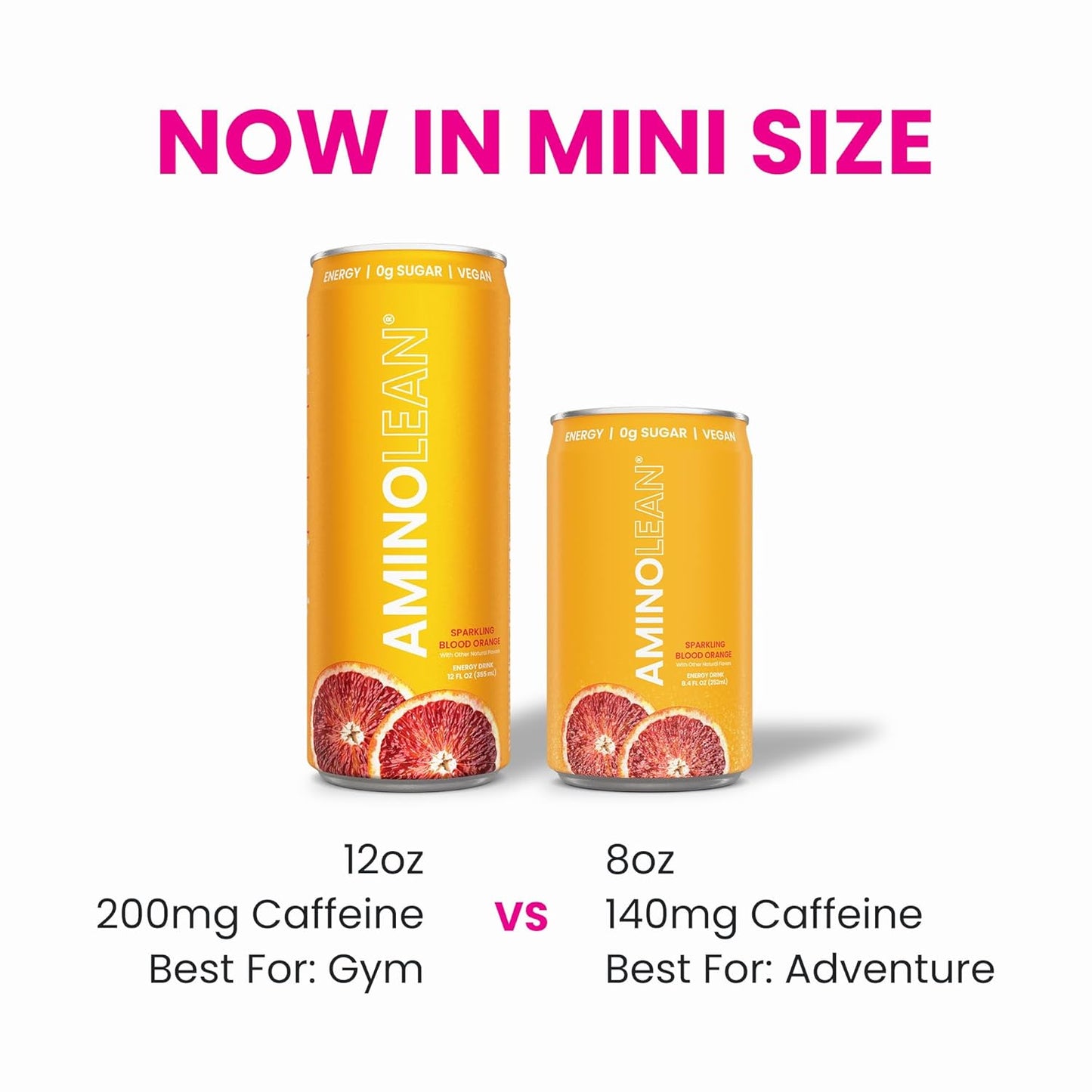 AminoLean Energy Drink MINIS 12 Pack - Sugar Free Natural Caffeine & Vegan Amino Acids for Anytime Energy, No Jitters, Blood Orange Flavor - Espot.com.au