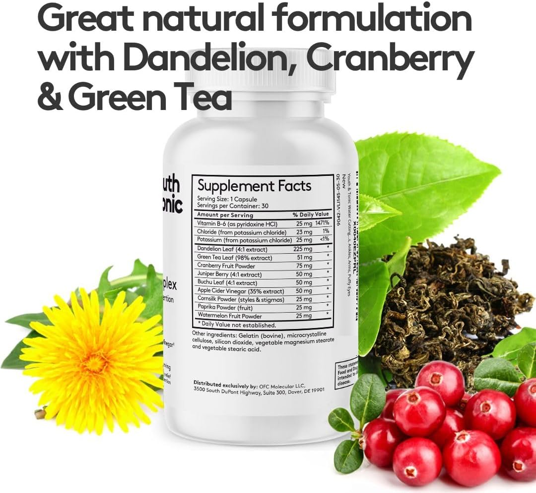 Natural Diuretic Complex Pills for Men & Women - Reduces Water Retention, Swelling, Puffiness in Legs, Arms, & Eyes - 30 Capsules - Espot.com.au