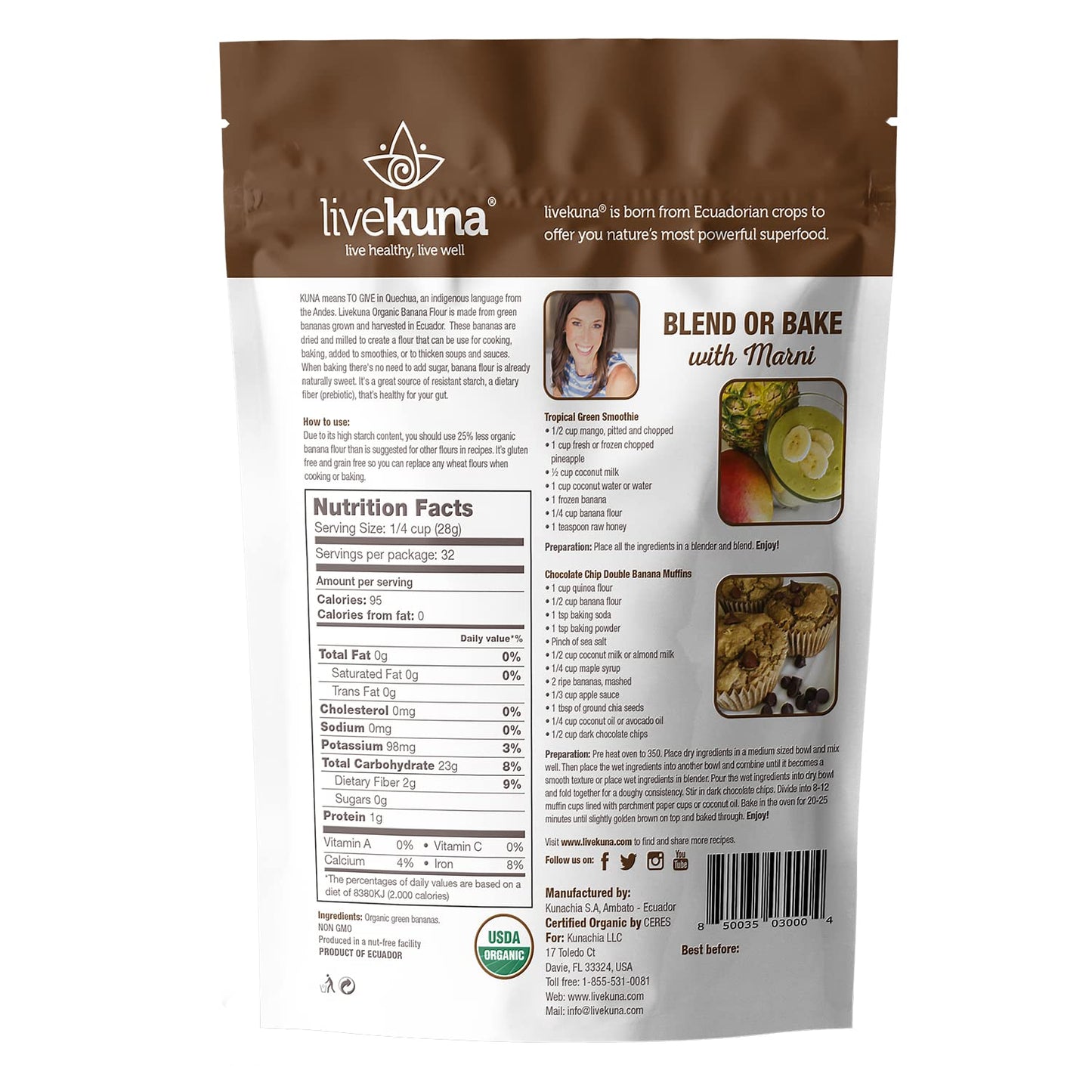 Organic Banana Flour - Gluten-Free All-Purpose Flour Alternative for Baking & Cooking - Grain-Free Vegan Option, High Fiber & Vitamins for Keto & Paleo, 32oz Bag - Espot.com.au