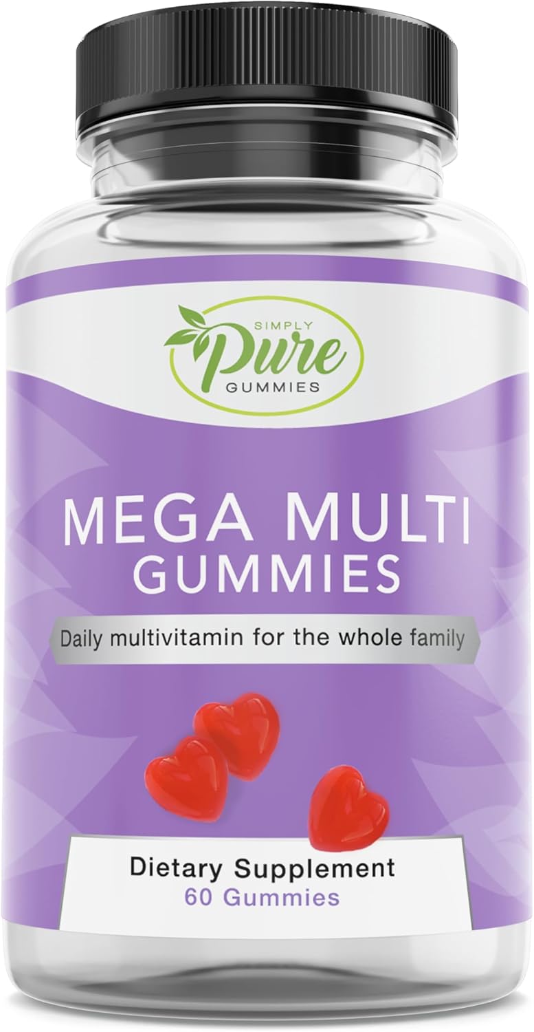 Pure By Nature Mega Multi Gummies - Natural Flavored Multi Vitamin Gummies for Women & Men - Dietary Supplement - Multivitamin with Vitamins A, D2, C, E, K, Biotin, Folic Acid - 60 Count - Espot.com.au