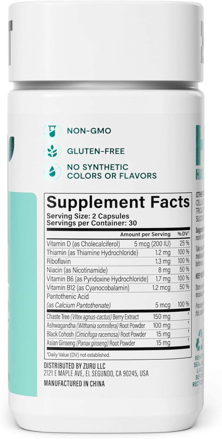 PMS Support Supplement for Women - 2 Pack (120 Capsules) - Supports Hormone Balance, Mood & Stress with B Vitamins, Vitamin D, Chasteberry, Ashwagandha - Gluten-Free, Non-GMO - H' Habit Habit - Espot.com.au