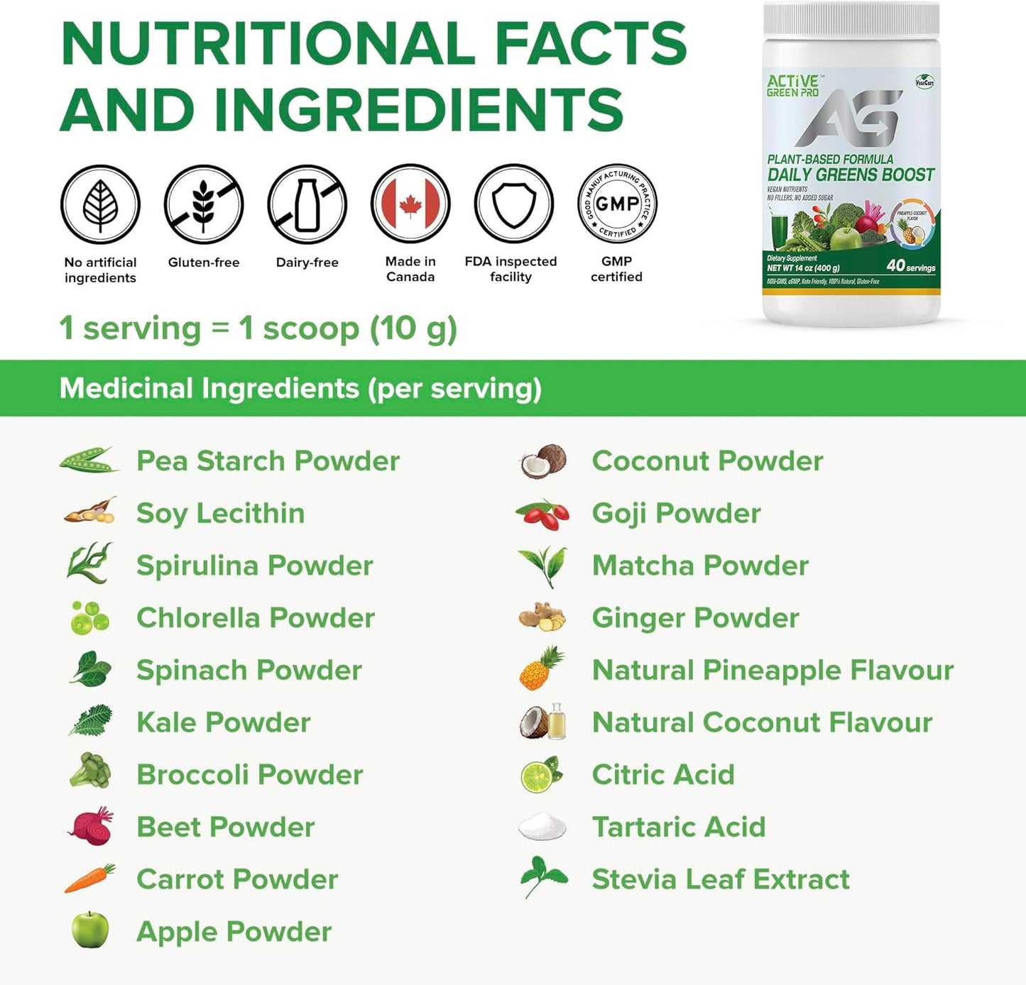 Green Superfoods Powder with 14 Different Greens - Packed with Antioxidants, Fiber, Vitamins, and Minerals for Daily Health and Detox - Active Green Pro Formula - Espot.com.au