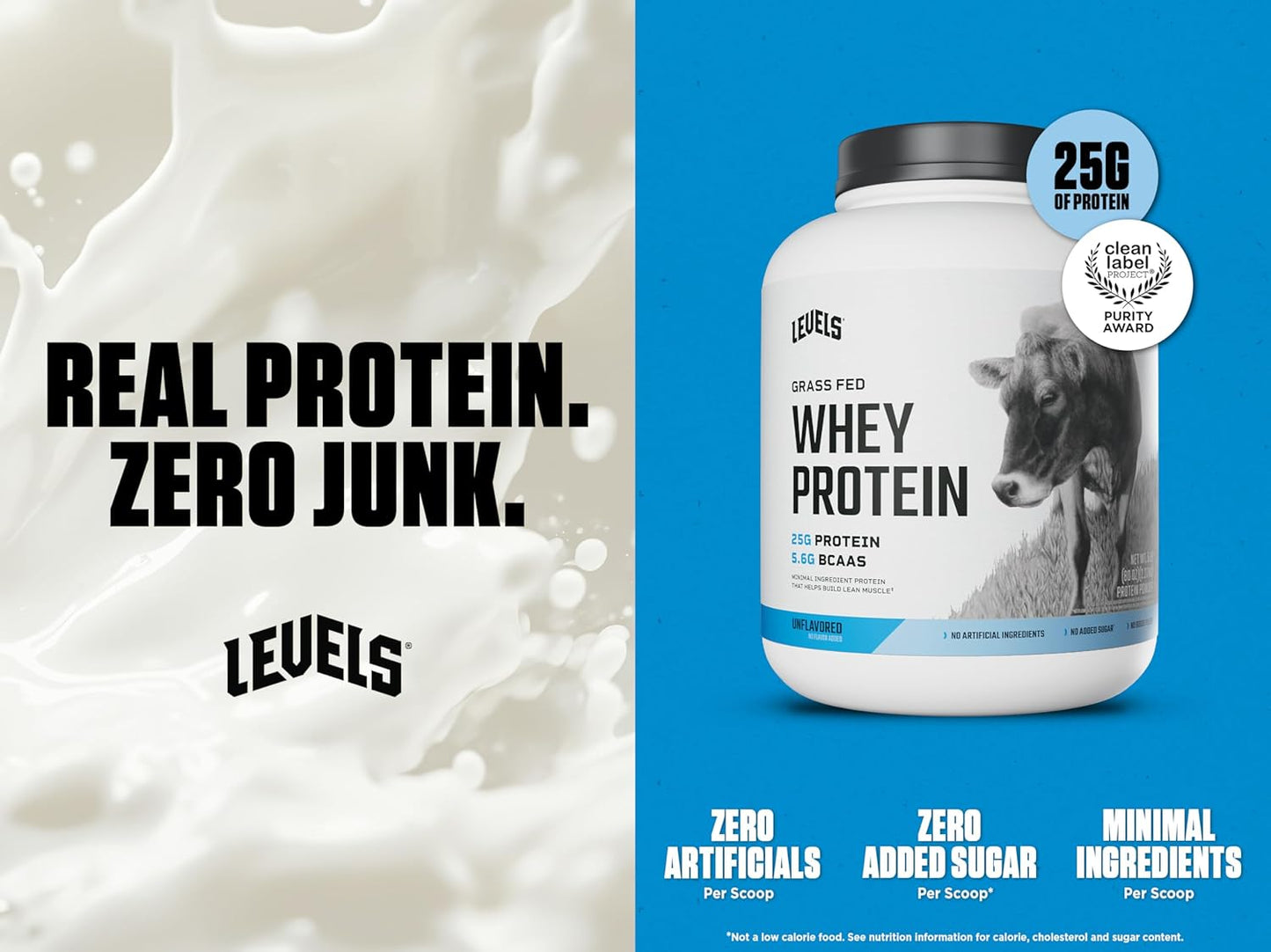 Levels Nutrition Grass Fed Whey Protein Powder - 5LB, 25G Protein, No Artificial Ingredients, Unflavored - Espot.com.au