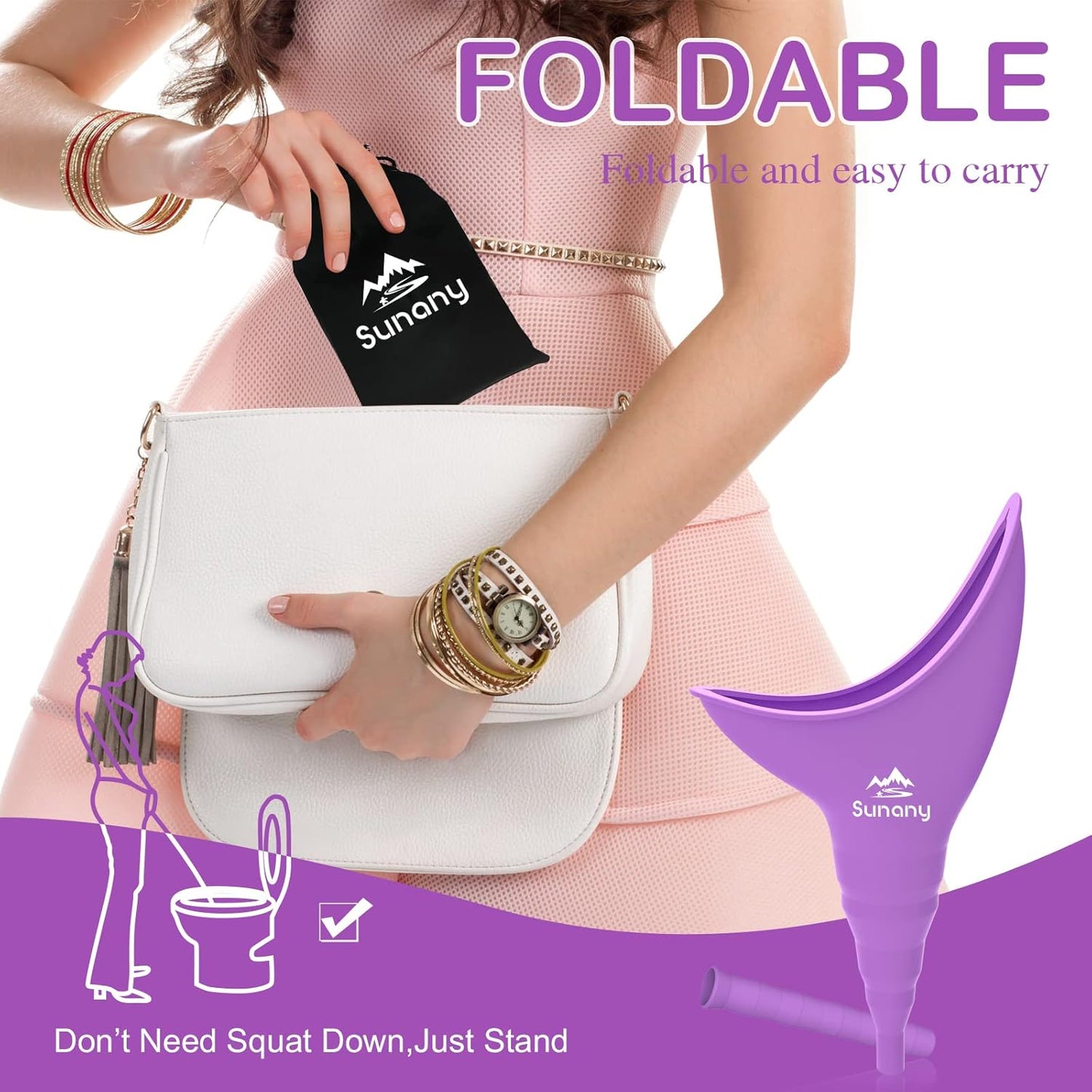 Reusable Female Urinal with Silicone Funnel - Portable Standing Female Urinal for Outdoor Activities, Camping, Travel - Sunany - Espot.com.au