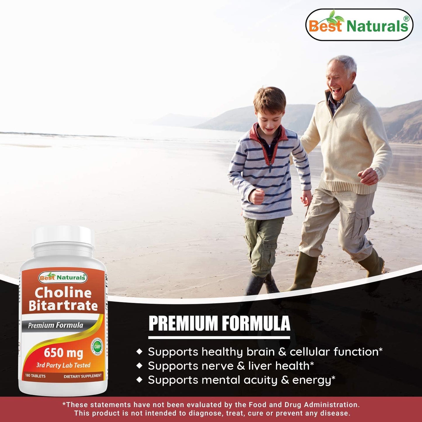 Premium Non-GMO Choline Bitartrate 650mg Tablets for Cognitive Brain Health - 180 Count - Espot.com.au