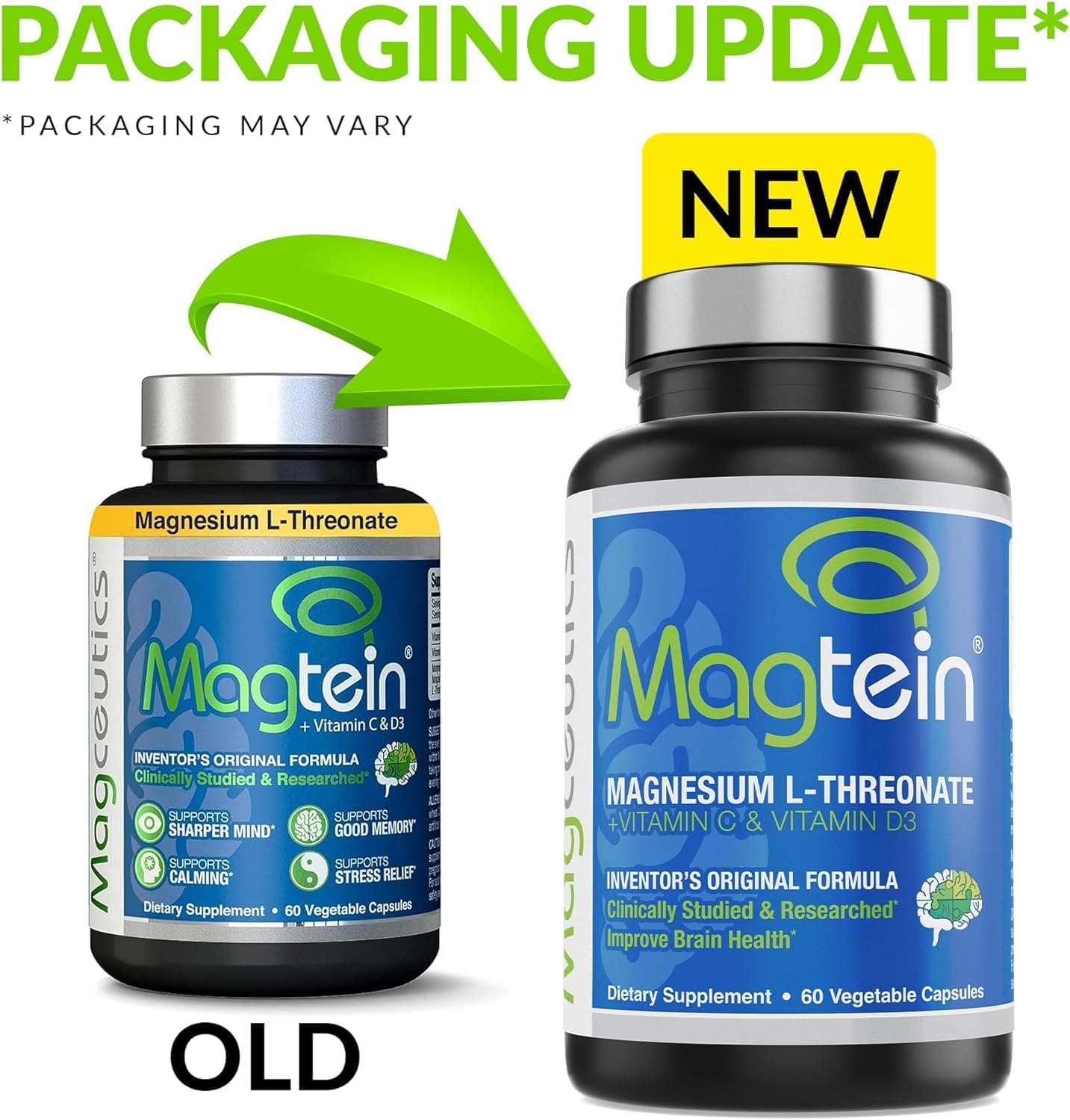 Magtein Magnesium L-Threonate Capsules for Brain Health, Memory, Cognition, Stress Relief & Sleep - 60 Veg Capsules - Espot.com.au