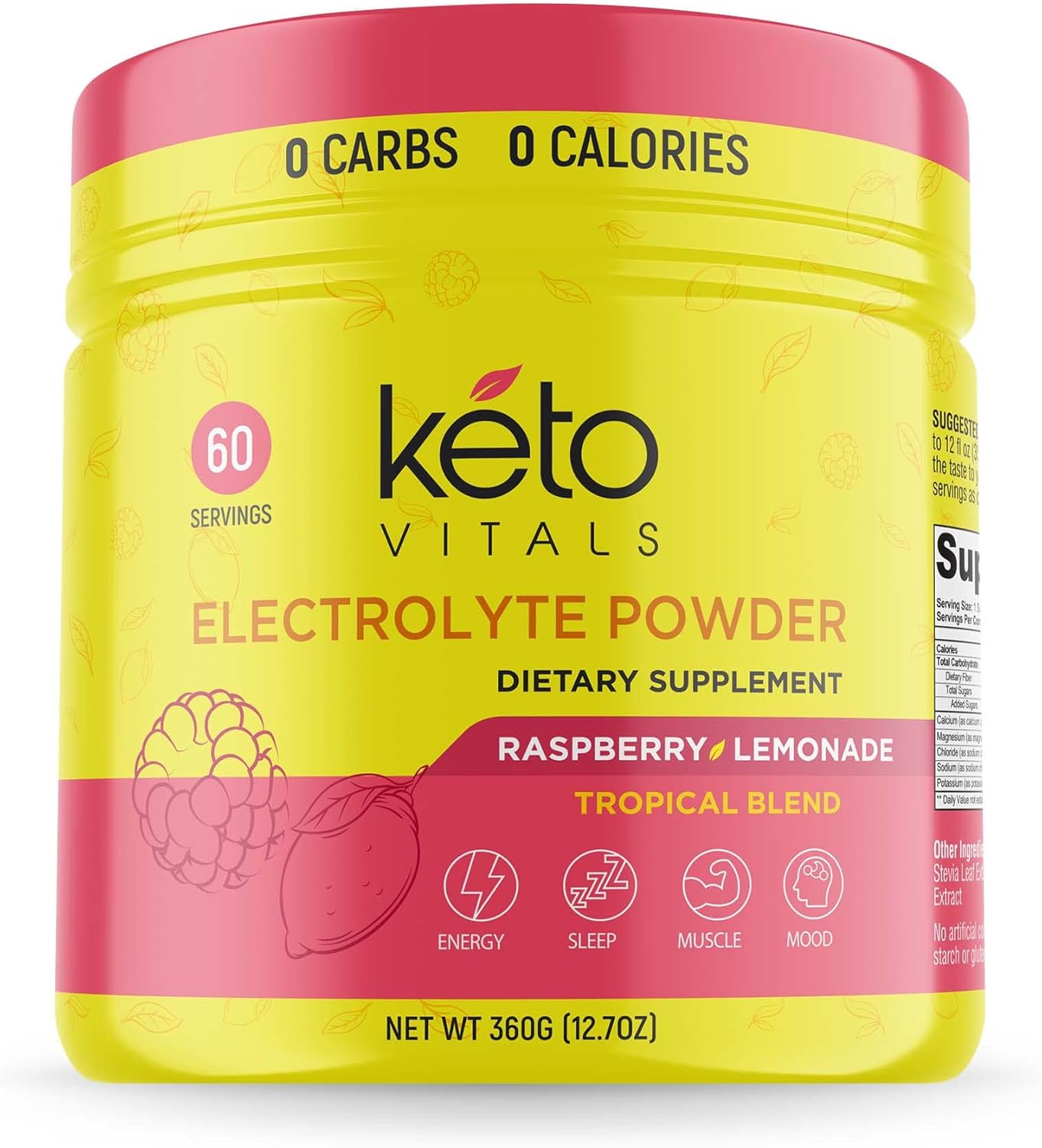 Sugar-Free Raspberry Lemonade Keto Electrolyte Powder Mix - Hydration Drink with Potassium, Magnesium, Sodium & Calcium - 60 Servings - Espot.com.au