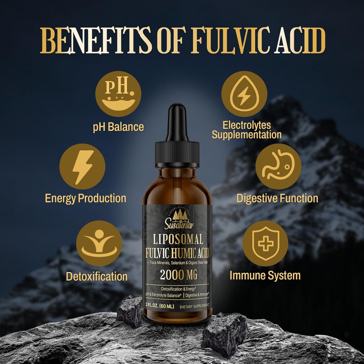 Liquid Liposomal Fulvic Humic Acid Drops 2000 MG | Trace Minerals Electrolyte Supplement | 72+ Minerals | Hydration, Detox, Energy | pH Balance, Digestion, Immunity | 4 Oz Bottle - Espot.com.au
