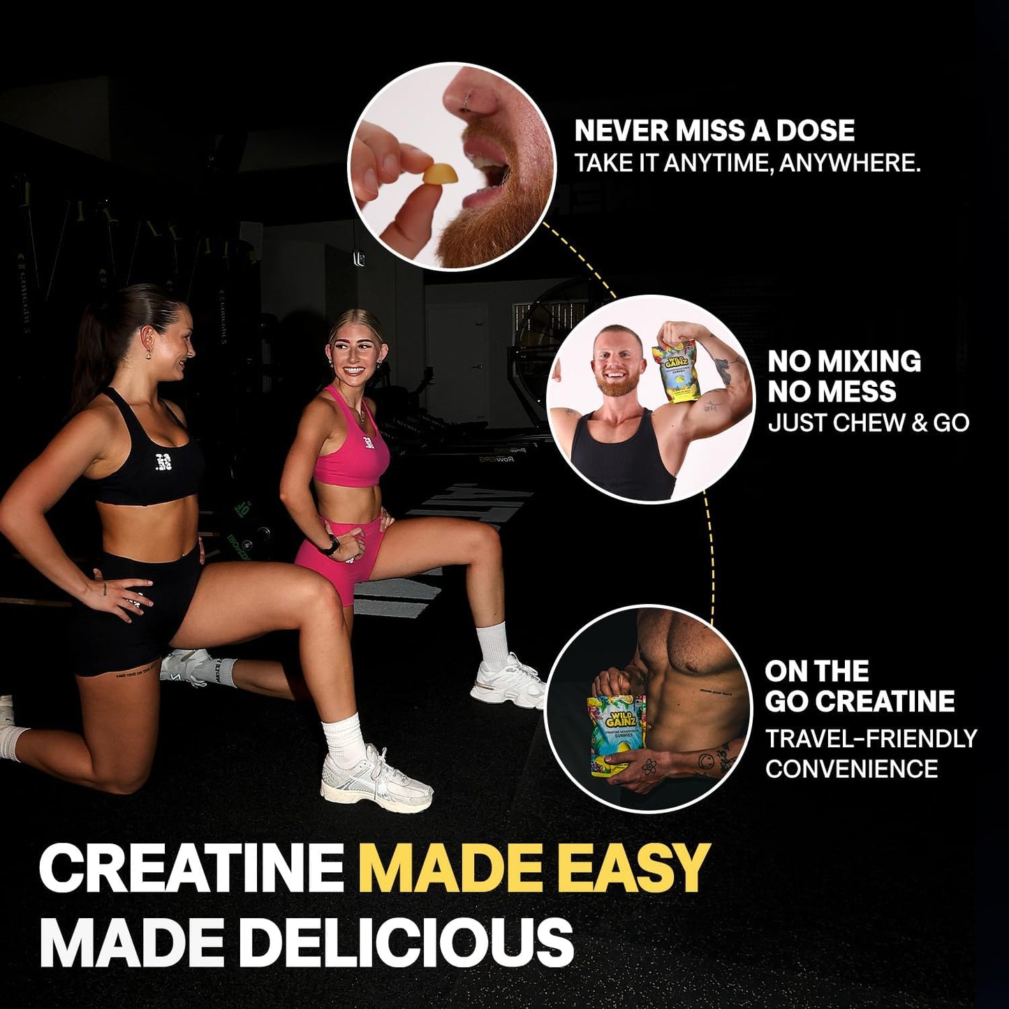 USA-Made WILD GAINZ Creatine Monohydrate Gummies 5g - Vegan Muscle & Cognitive Support Chews - Gluten-Free, Non-GMO - 150 Count - Espot.com.au