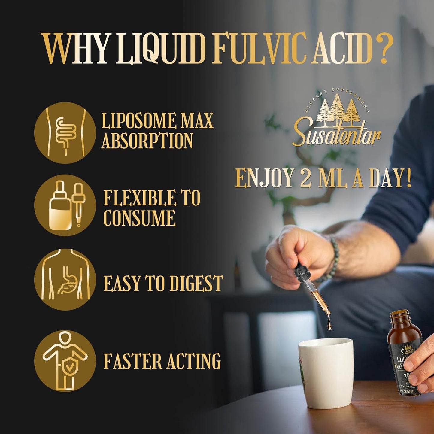 Liquid Liposomal Fulvic Humic Acid Drops 2000 MG | Trace Minerals Electrolyte Supplement | 72+ Minerals | Hydration, Detox, Energy | pH Balance, Digestion, Immunity | 4 Oz Bottle - Espot.com.au