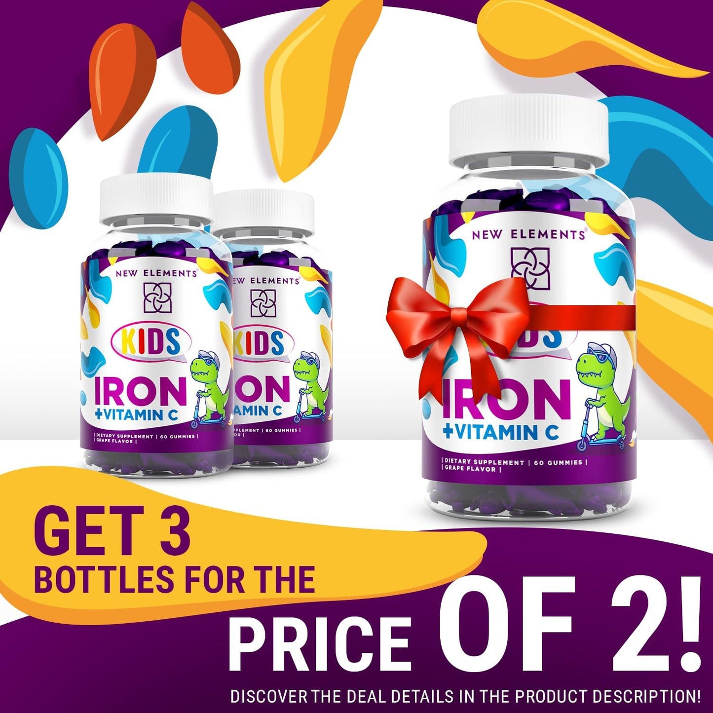 Iron Gummies for Kids with Vitamin C - Sugar Free, Enhanced Energy & Blood Health Support - Anemia Relief - Gluten-Free, Non-GMO, Vegan - Natural Grape Flavor - Crafted with Pectin for Optimal Health - Espot.com.au
