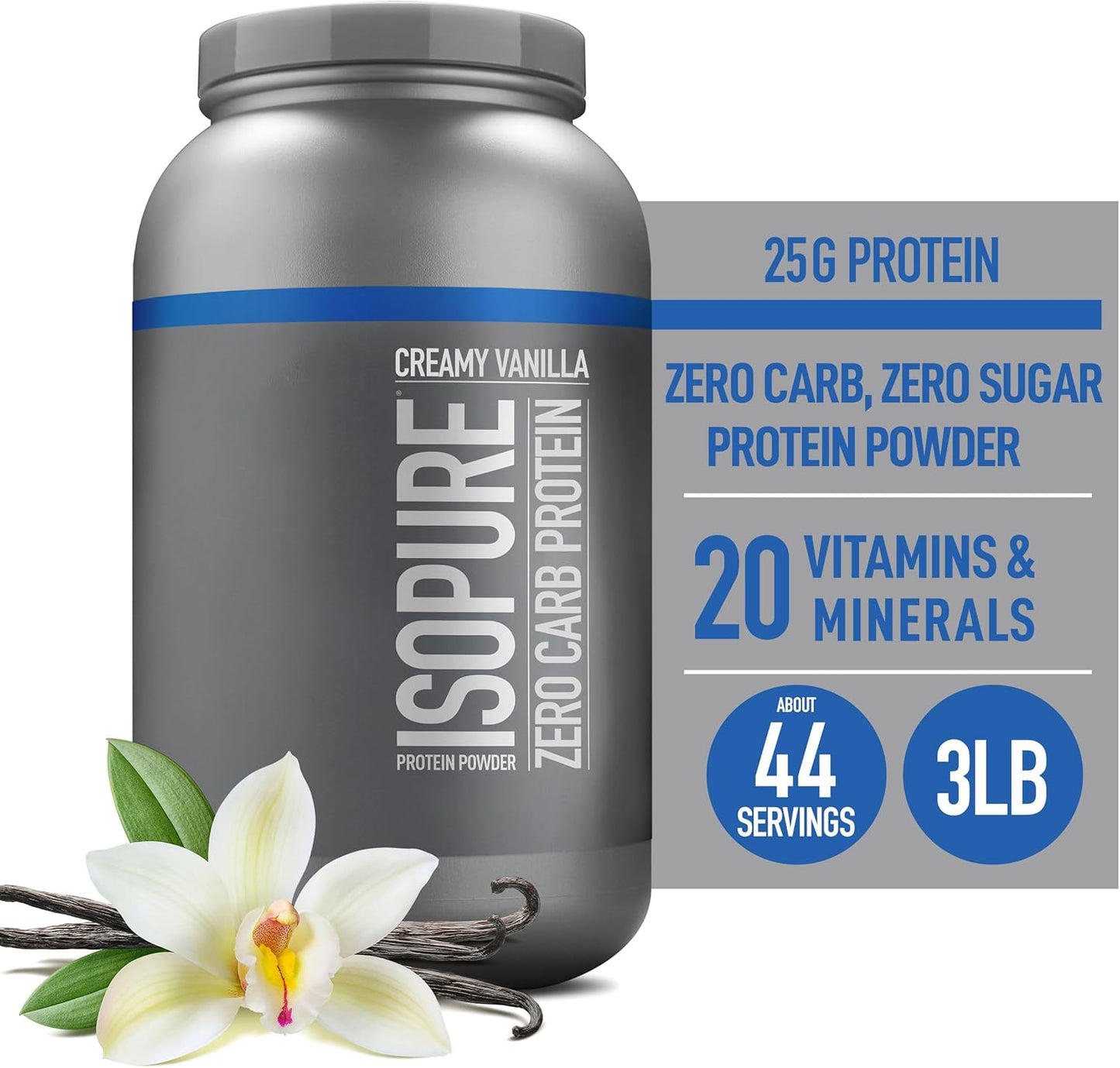 Isopure Zero Carb Whey Isolate Protein Powder - Creamy Vanilla, 25g Protein Per Serving, 3 Lbs, 44 Servings, Lactose & Gluten Free with Vitamins - Espot.com.au