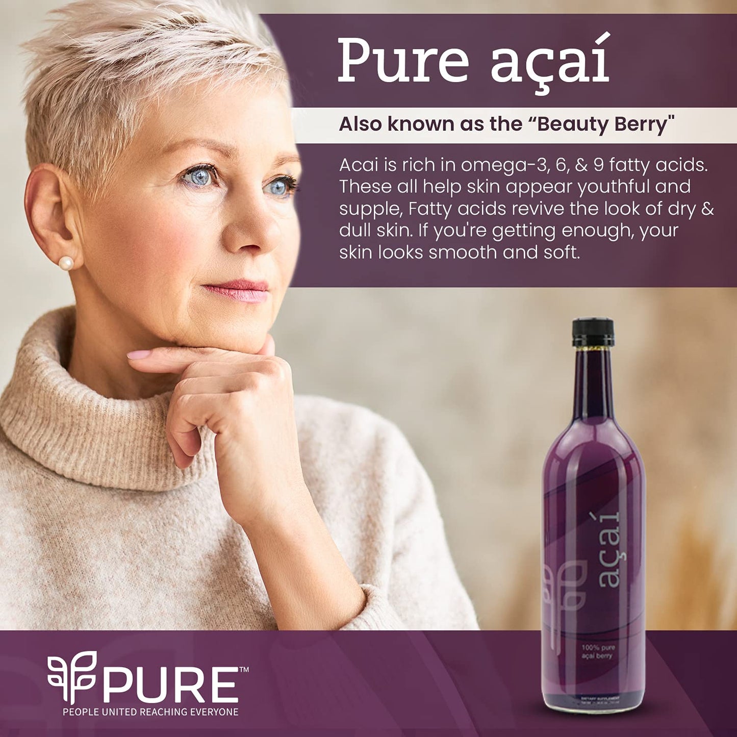 100% Pure Acai Superfruit Juice (750 ml) - Rich in Antioxidants, Essential Fatty Acids & Phytonutrients. Sugar-Free, Undiluted, Gluten-Free, Kosher. - Espot.com.au