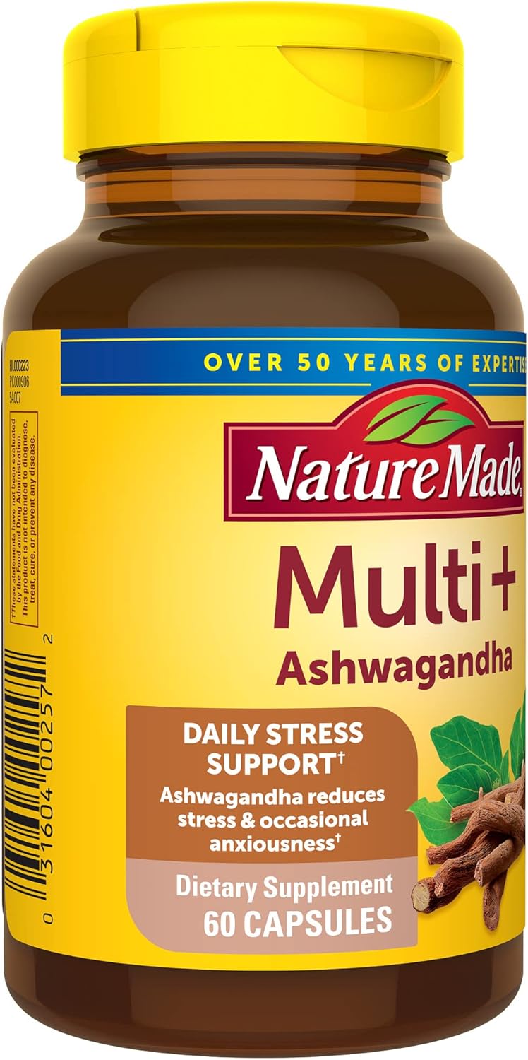 Nature Made Multi + Ashwagandha Stress Relief Multivitamin, 60 Capsules, Daily Support - Espot.com.au