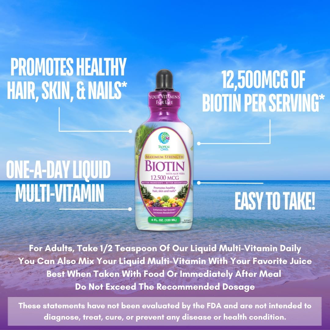 tropical-oasis-liquid-biotin-drops-12500-mcg---fast-hair-growth-reduced-loss-healthy-skin-strong-nails---5x-more-potent-than-pills---max-absorption---vegan---4oz-30-servings-5