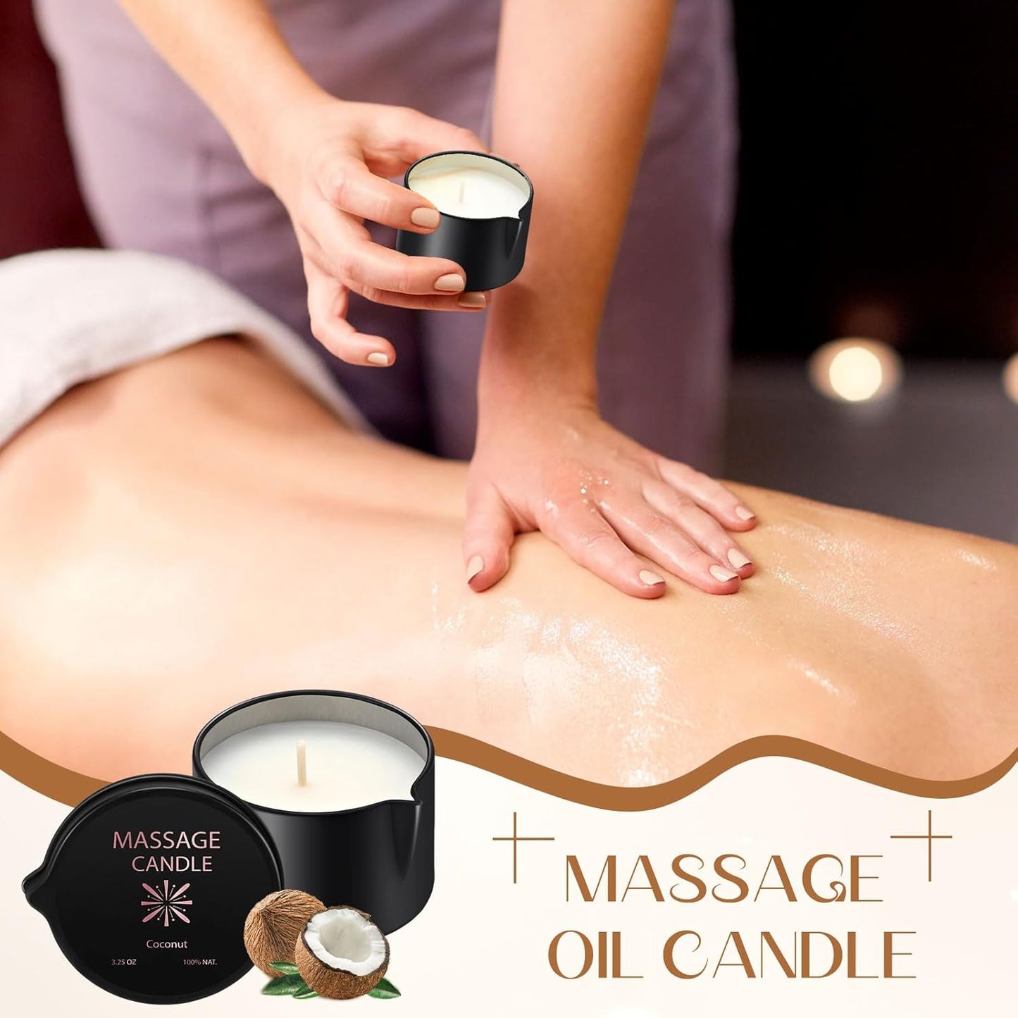 6-Piece Nuanchu Massage Oil Candle Set - Low Temp Soy Massage Candles for Therapy and Spa, 6 Scents, 2.35 oz - Perfect Home Gift - Espot.com.au