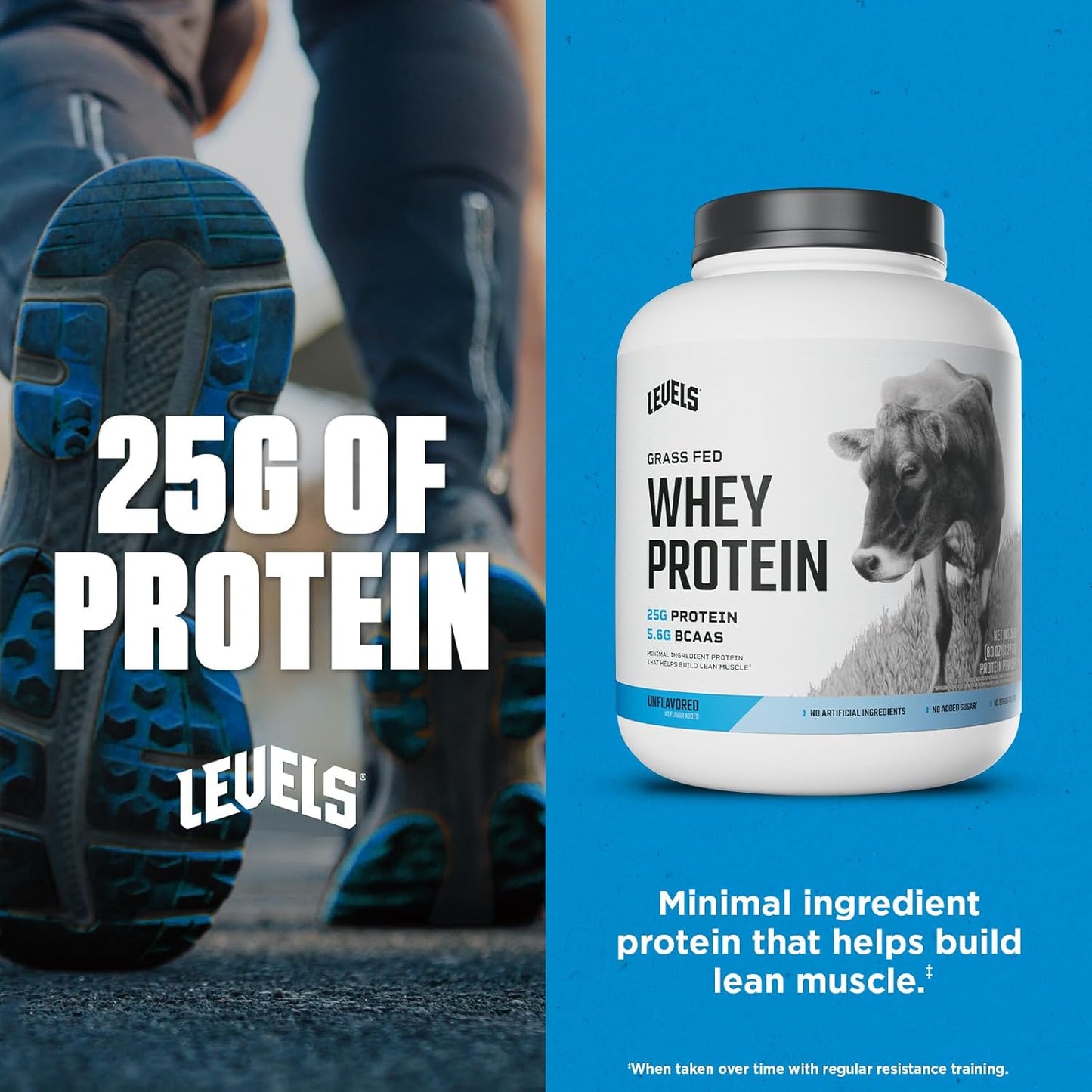 Levels Nutrition Grass Fed Whey Protein Powder - 5LB, 25G Protein, No Artificial Ingredients, Unflavored - Espot.com.au