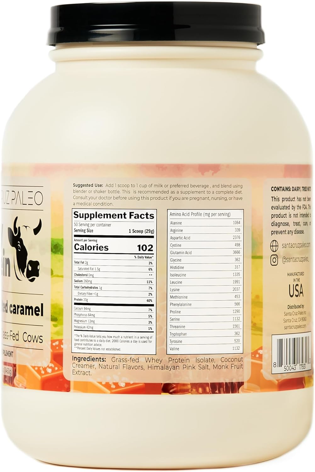 santa-cruz-paleo-whey-protein-powder---honey-salted-caramel-flavor---20g-grass-fed-whey-protein-isolate---gluten-free-keto-sugar-free---post-workout-muscle-support---50-servings---32-lb-tub-4