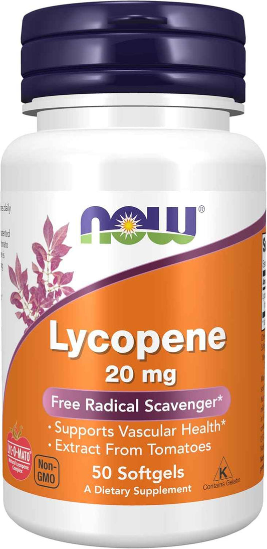 Lycopene 20mg Softgels - Natural Tomato Extract, Free Radical Scavenger - 50 Supplements by NOW Foods