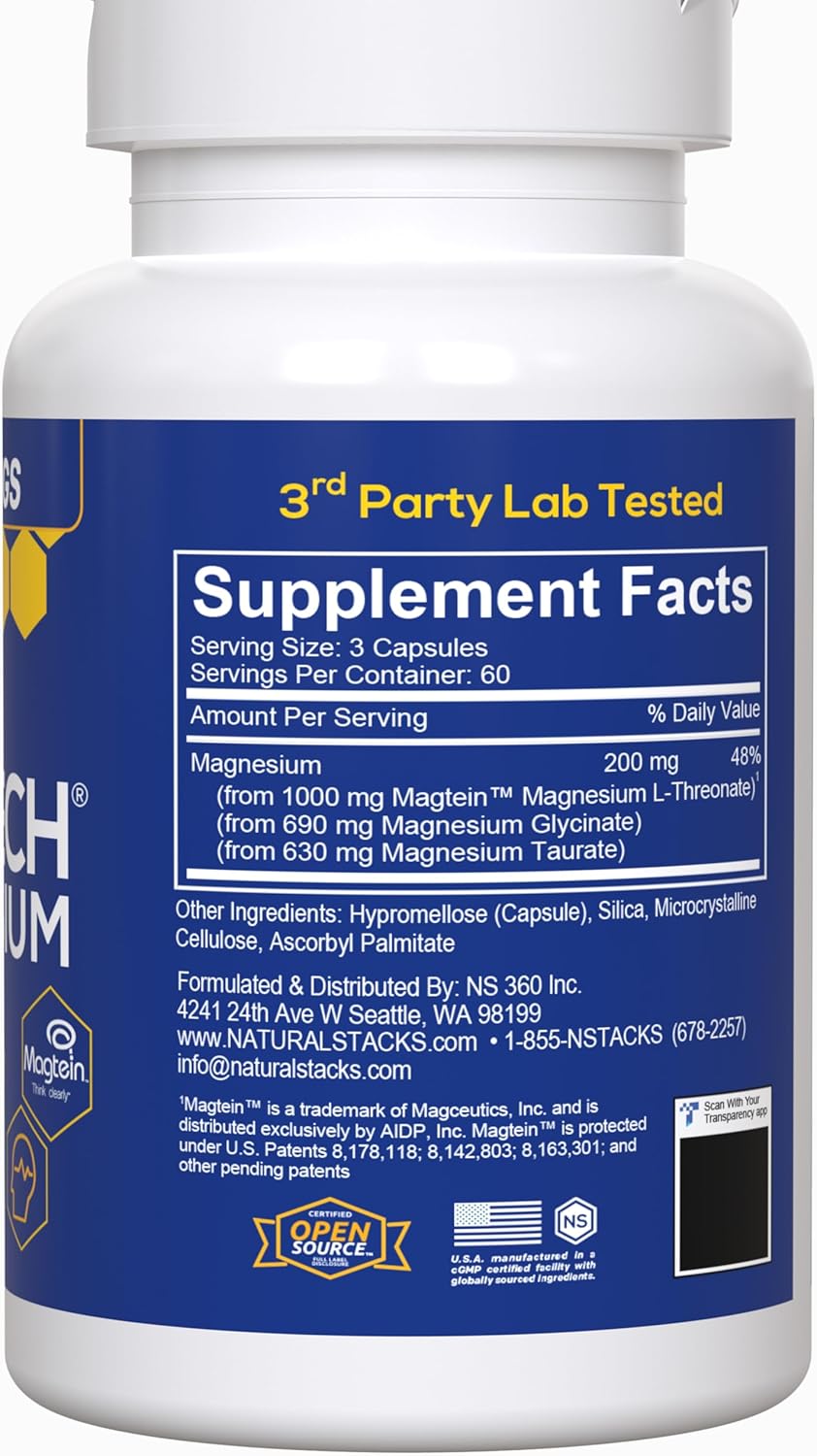 MagTech Magnesium Supplement - 3 Forms of Magnesium for Relaxation & Brain Health - 200mg Chelated Complex - 180 Capsules - Espot.com.au