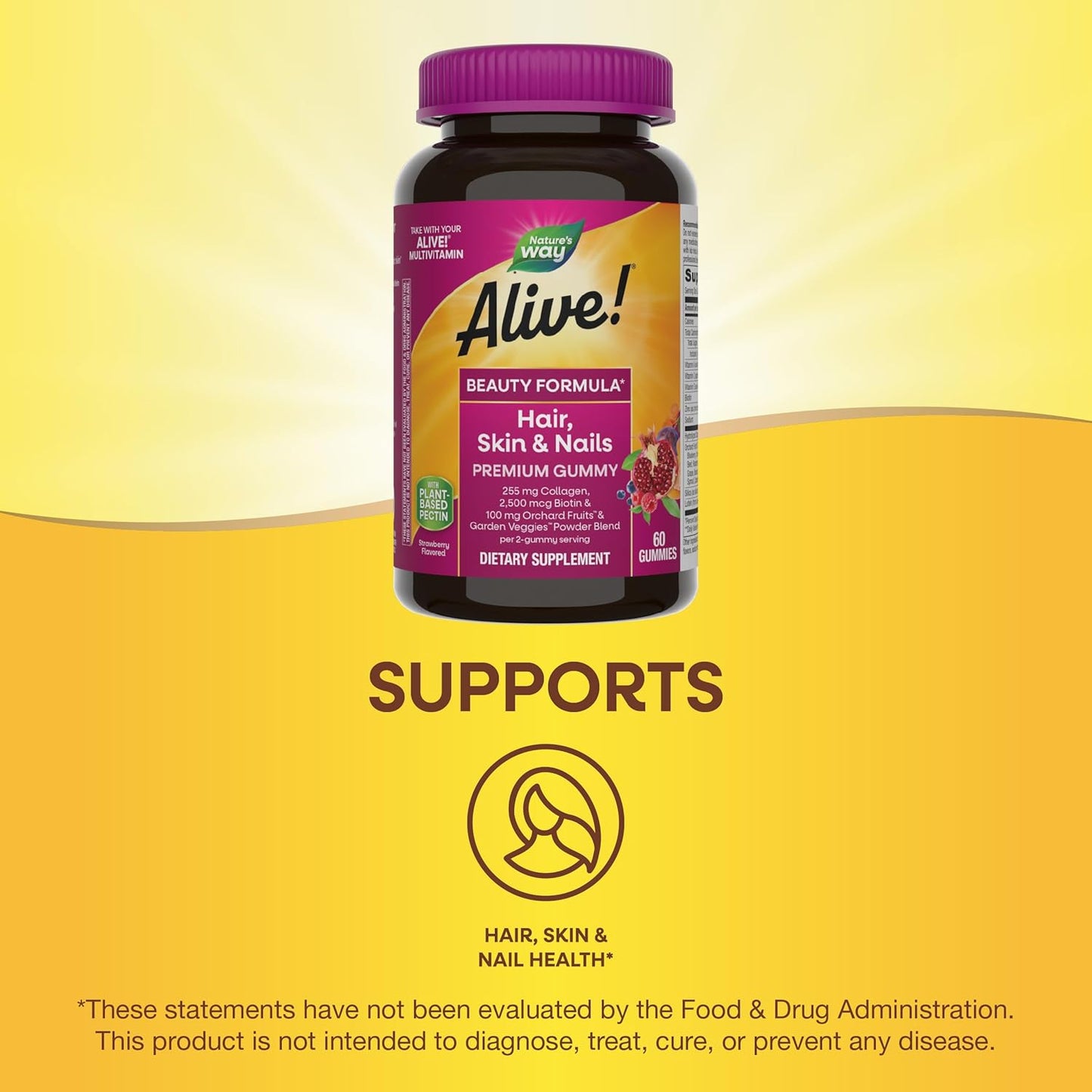 organic-alive-hair-skin-nails-gummies---beauty-formula-with-collagen-biotin-vitamins-c-e---strawberry-flavored---60-gummies-4