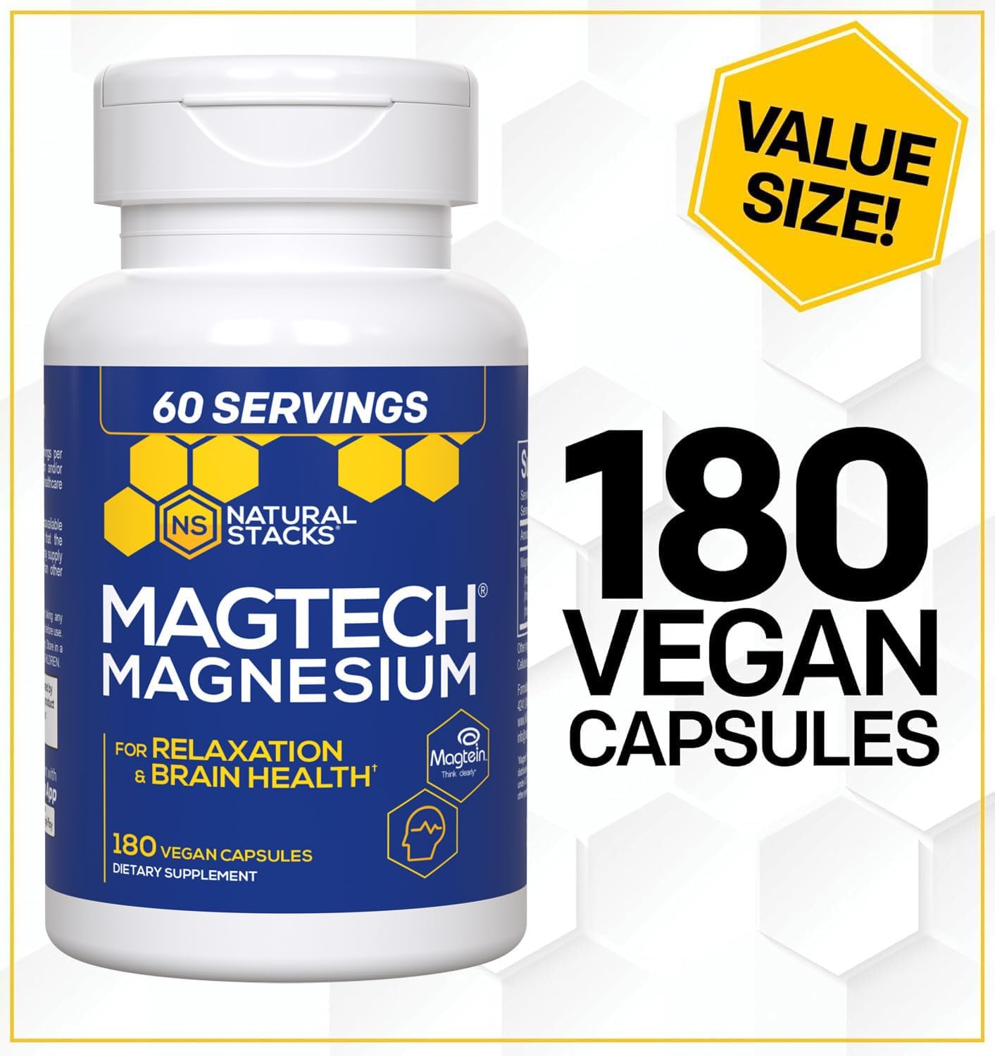MagTech Magnesium Supplement - 3 Forms of Magnesium for Relaxation & Brain Health - 200mg Chelated Complex - 180 Capsules - Espot.com.au