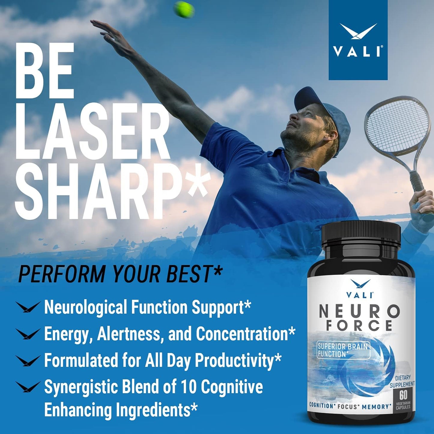 Extra Strength Brain Booster Supplement for Focus, Memory, Clarity & Energy - Nootropic Cognitive Function Support with Natural Caffeine - 60 Veggie Capsules - Espot.com.au