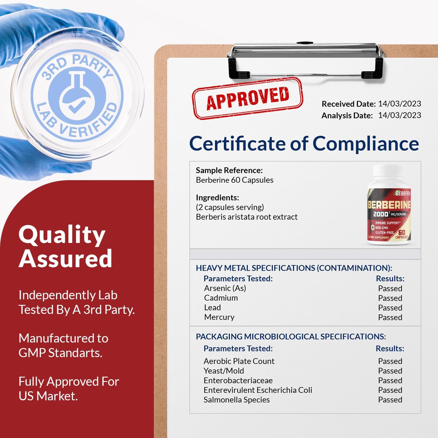 BEBEFEN Berberine HCL Supplement 2000mg - Boosts Immunity & Heart Health - Non GMO, Gluten Free - Supports Cardiovascular System - Espot.com.au