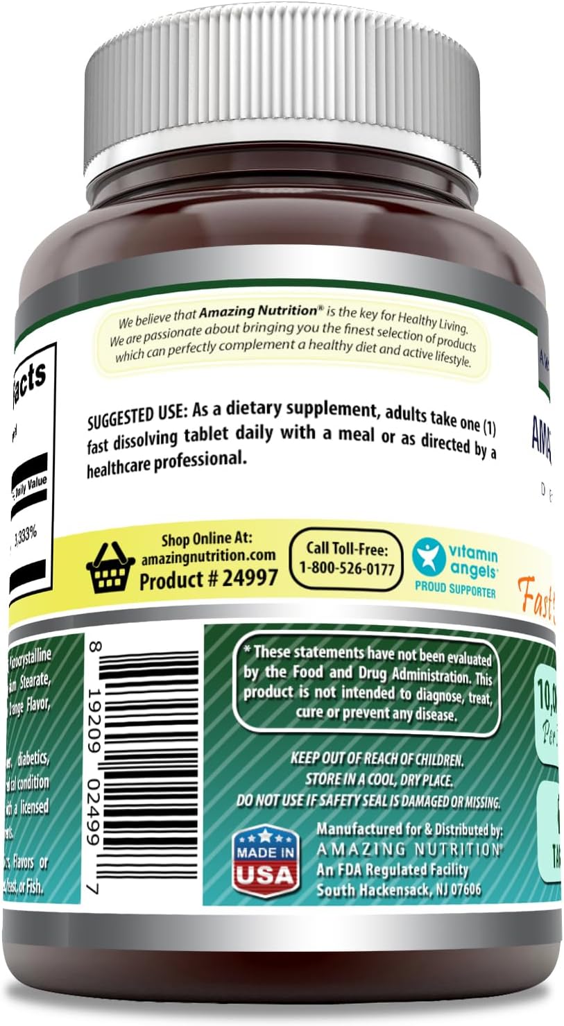 Amazing Nutrition Biotin 10,000 mcg Fast Dissolve Tablets - Non-GMO Gluten Free Supplement - Made in USA - Citrus Flavor - 60 Count - Espot.com.au