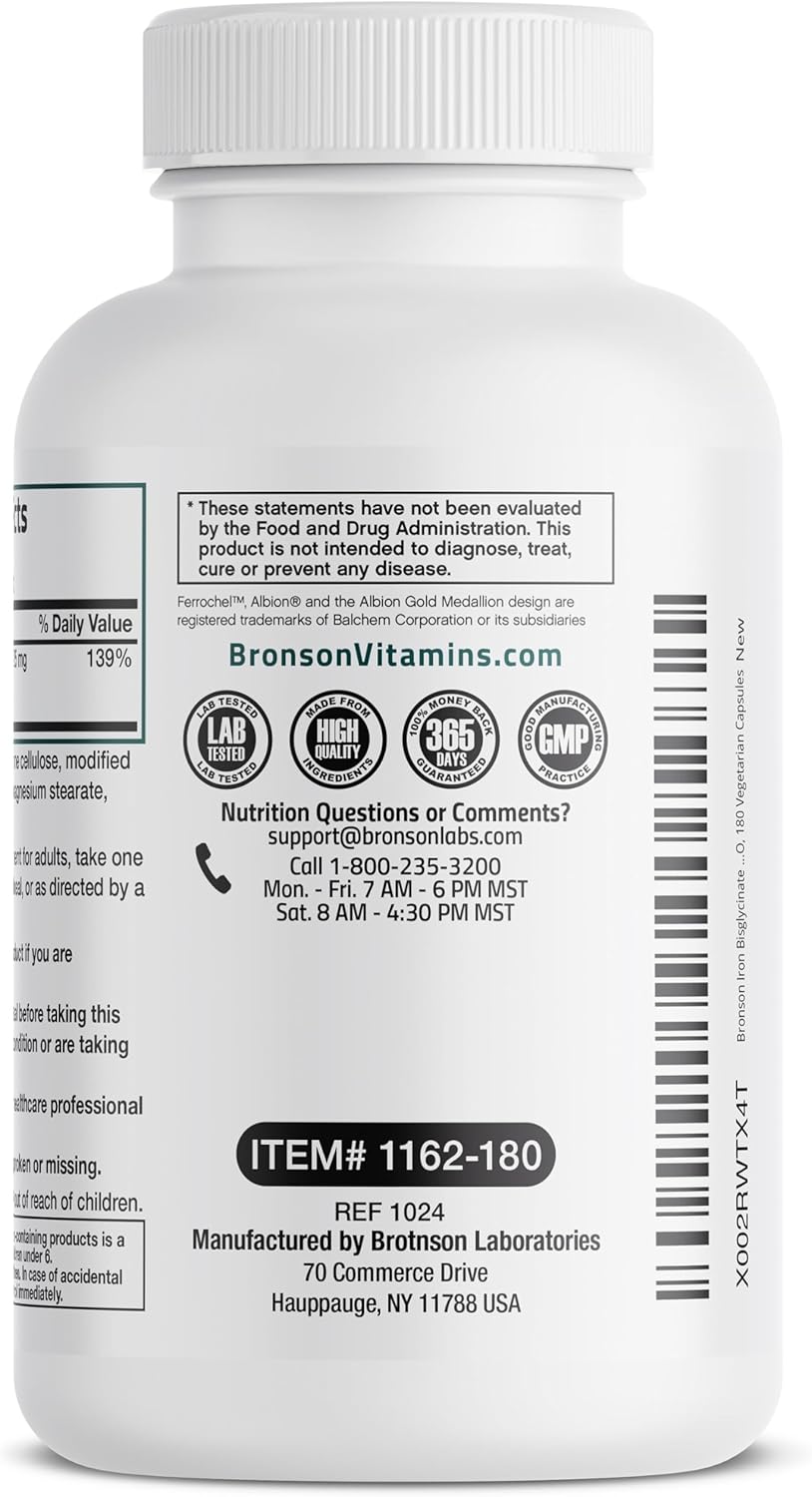 bronson-iron-bisglycinate-25mg-capsules---gentle-on-stomach-supports-energy-red-blood-cells---non-constipating-non-gmo---180-vegetarian-capsules-7