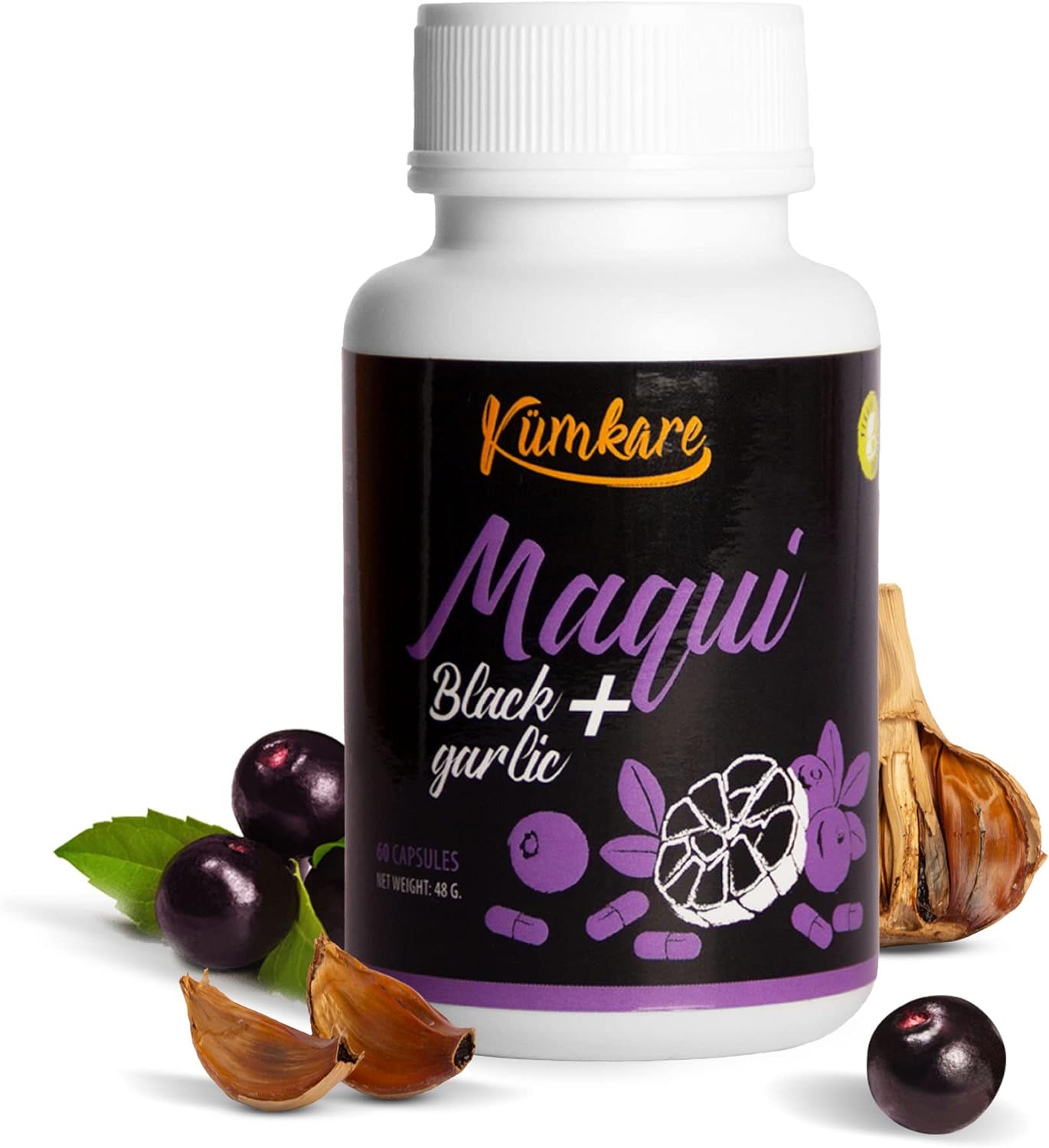 Immune Support Supplement with Vitamins C, Zinc, and Antioxidants for Adults - Maqui Berry and Black Garlic - 60 Capsules - Espot.com.au