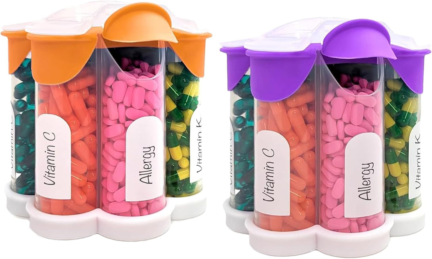 large-pill-organizer-with-7-xl-compartments-for-daily-weekly-monthly-supplements---cute-blossom-design---2-pack-combo-in-purple-and-orange-1