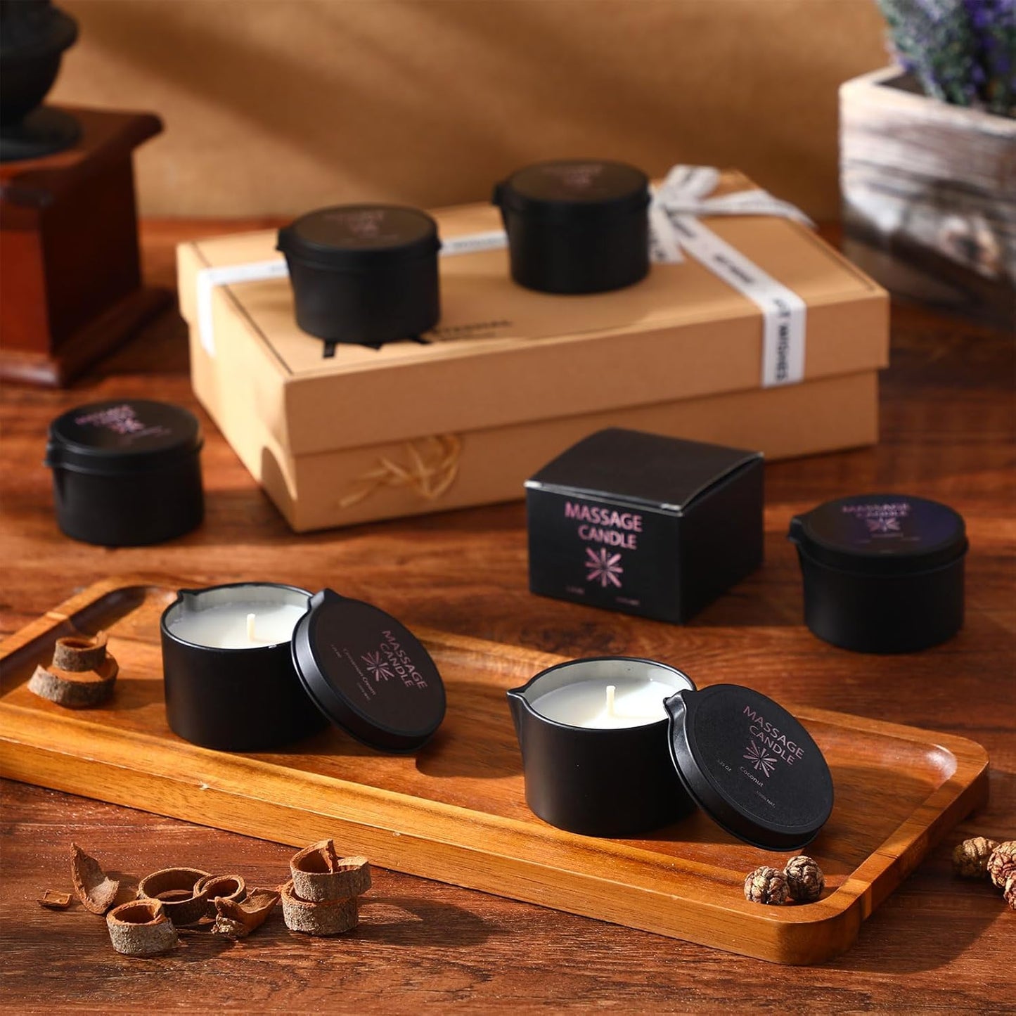 6-Piece Nuanchu Massage Oil Candle Set - Low Temp Soy Massage Candles for Therapy and Spa, 6 Scents, 2.35 oz - Perfect Home Gift - Espot.com.au
