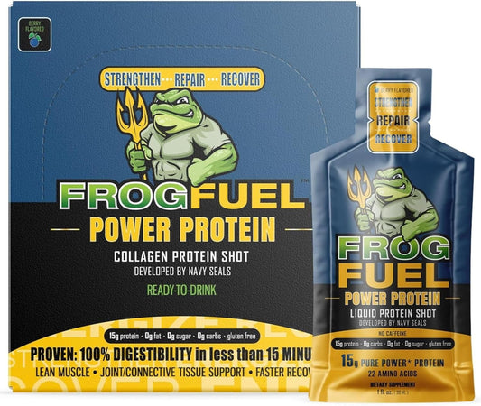 Berry Frog Fuel Power Regular Protein Shot - 15g Nano-Hydrolyzed Grass Fed Collagen, Post Workout, Gluten Free, Fat & Sugar Free, 22 Amino Acids, 0 Carbs - 24 Pack of 1 oz Packets - Espot.com.au